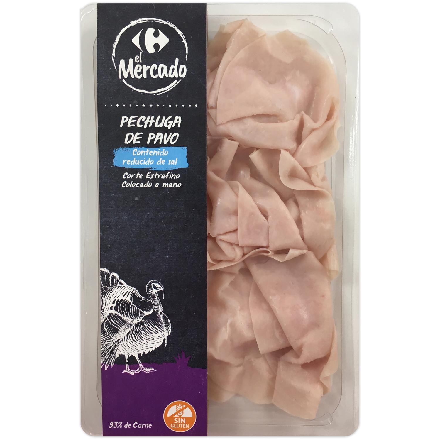 Pechuga de pavo reducida en sal en lonchas extrafinas Carrefour El Mercado sin gluten 100 g