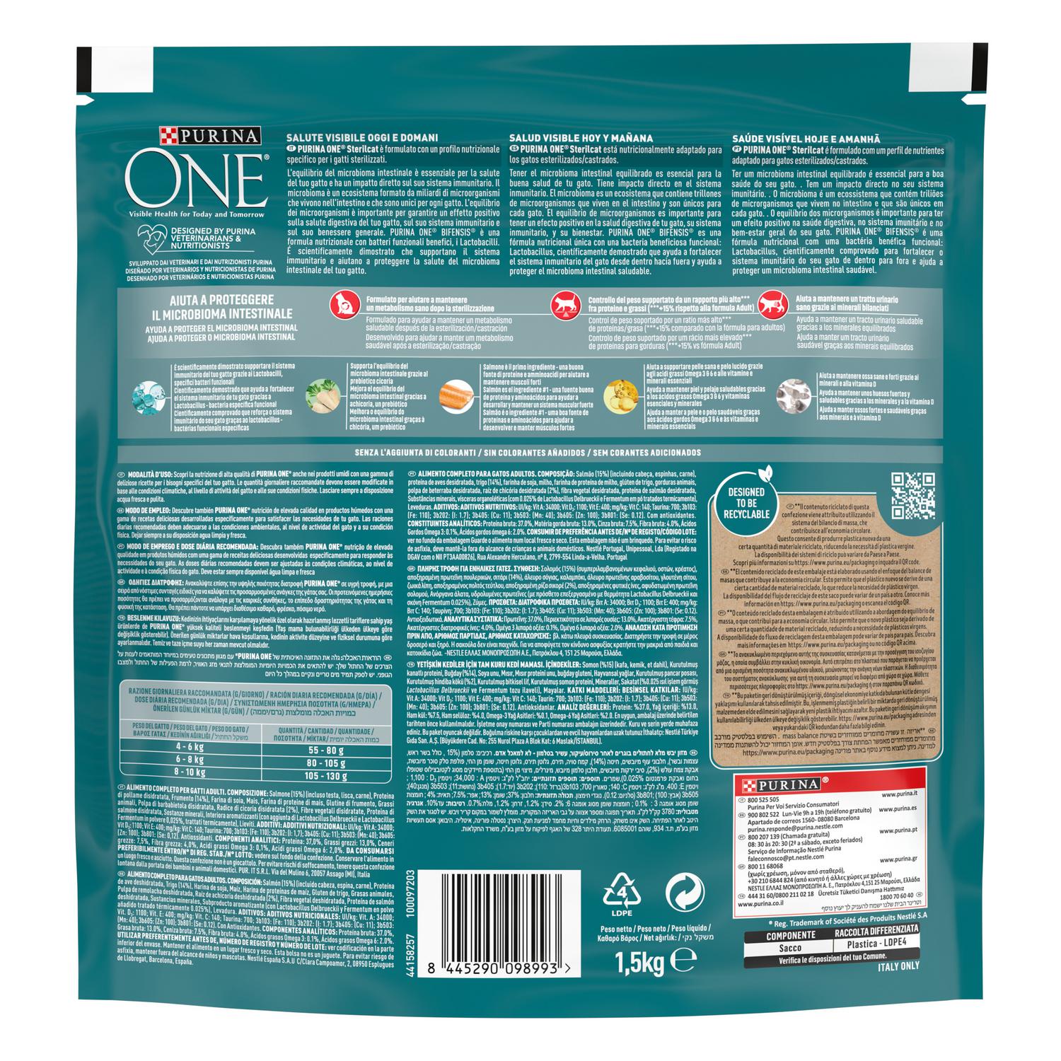 Pienso de salmón y atún para gatos esterilizados Purina One 1,5 kg