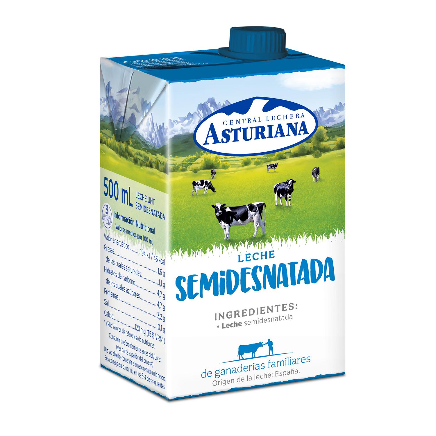 Leche semidesnatada Central Lechera Asturiana brik 500 ml.
