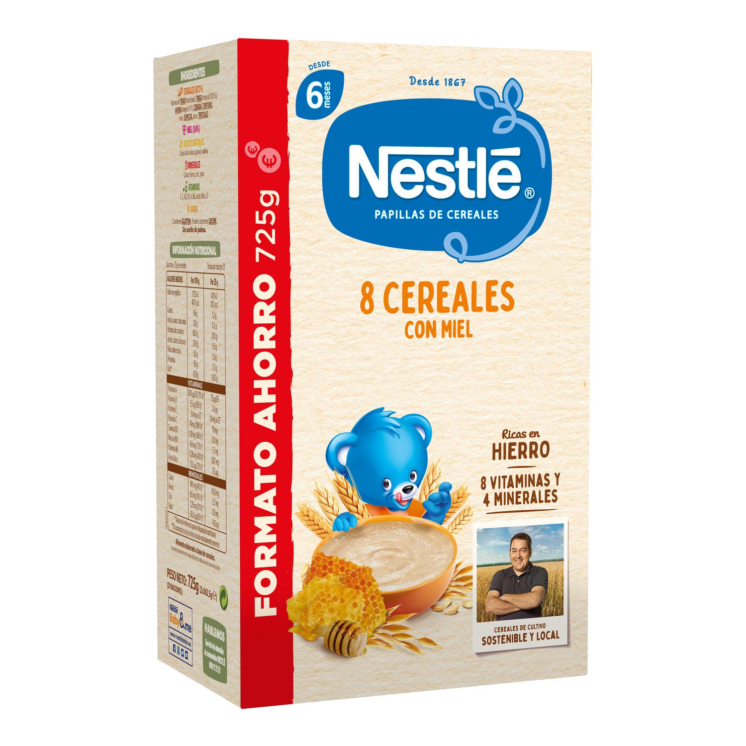 Papilla infantil desde 6 meses 8 cereales con miel Nestlé 725 g.