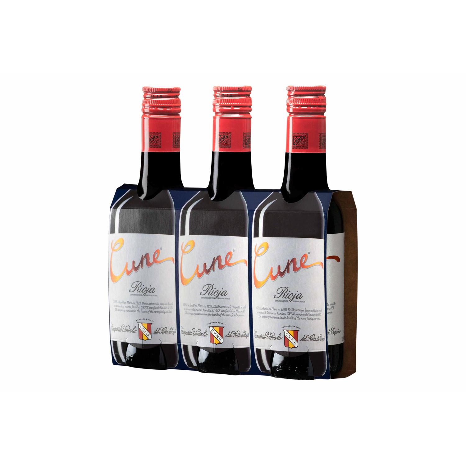 Pack 3 botellas vino tinto joven tempranillo Cune D.O. Ca Rioja 18,7 cl.