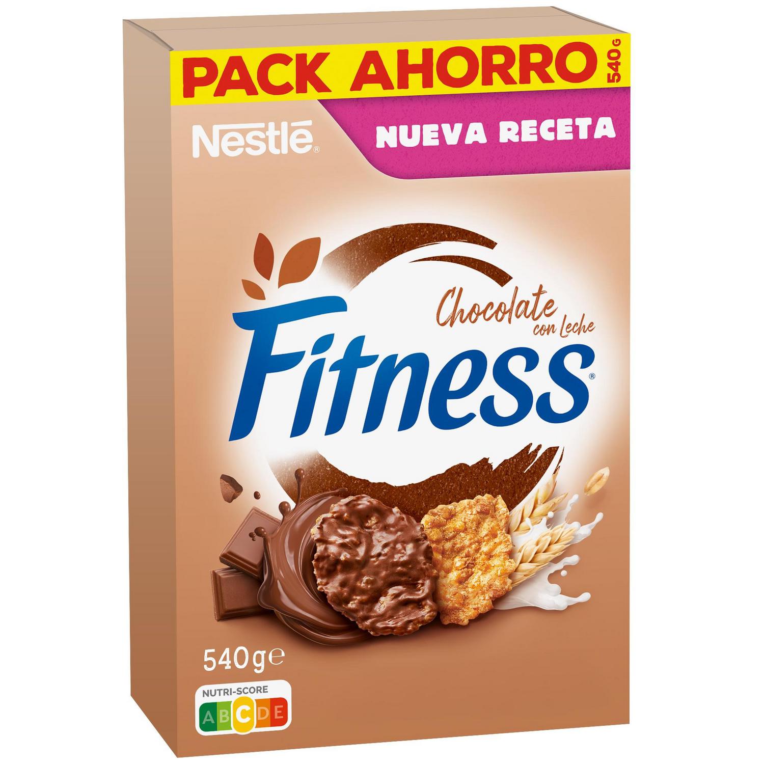 Cereales de trigo integral, arroz y avena integral tostados con chocolate con leche Fitness Nestlé 540 g.
