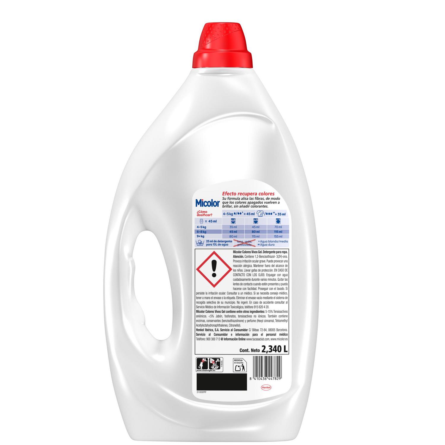 Detergente líquido colores vivos Micolor 52 lavados.