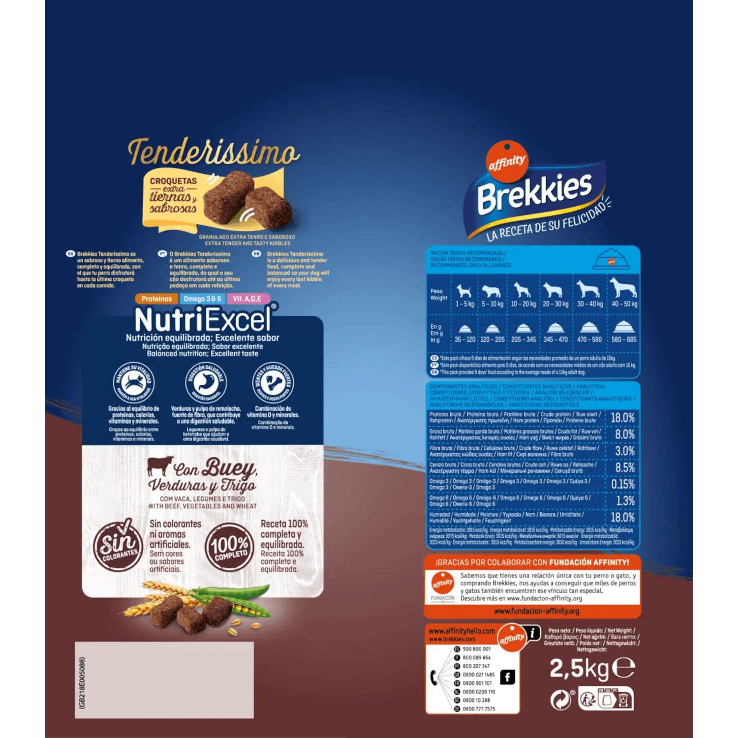 Pienso de buey para perros adultos medianos y grandes Brekkies Tenderissimo 2,5 kg
