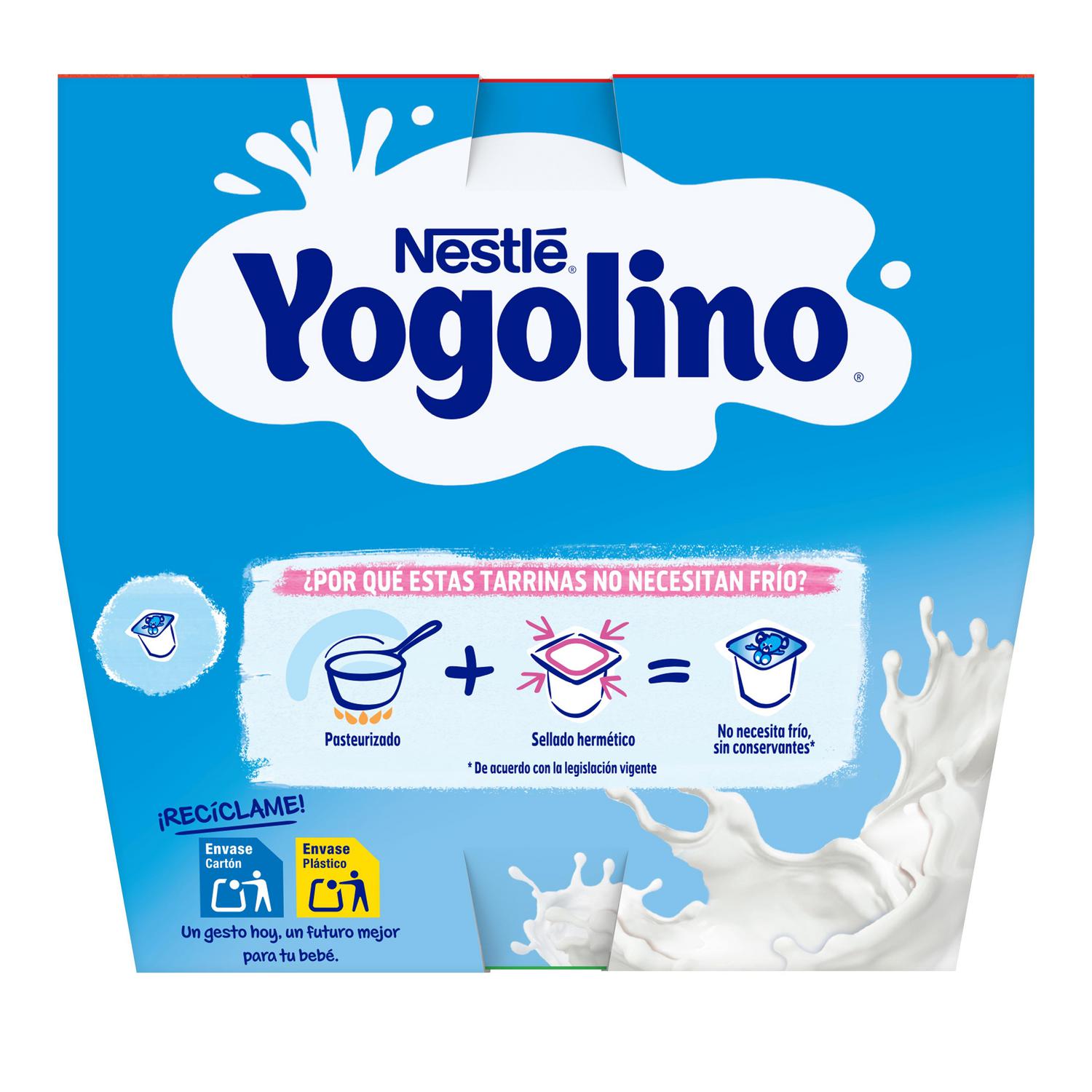 Postre lácteo natural desde 6 meses Nestlé Yogolino sin gluten pack de 8 unidades de 100 g.