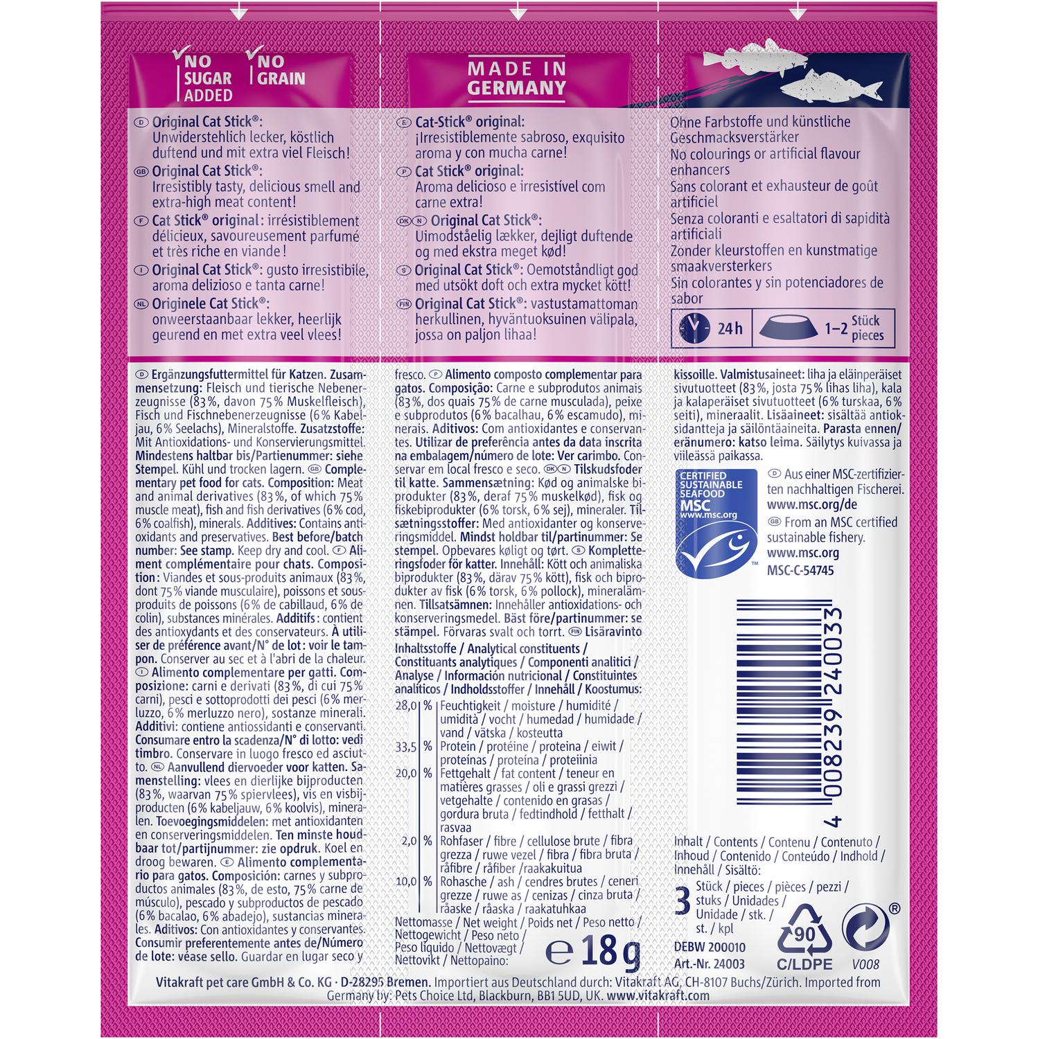 Snack mini atún y bacalao para gato adulto Cat Stick 3 ud
