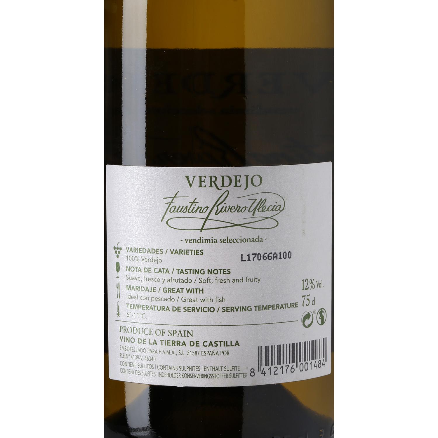 Vino blanco verdejo Faustino Rivero V.T.Castilla 75 cl.