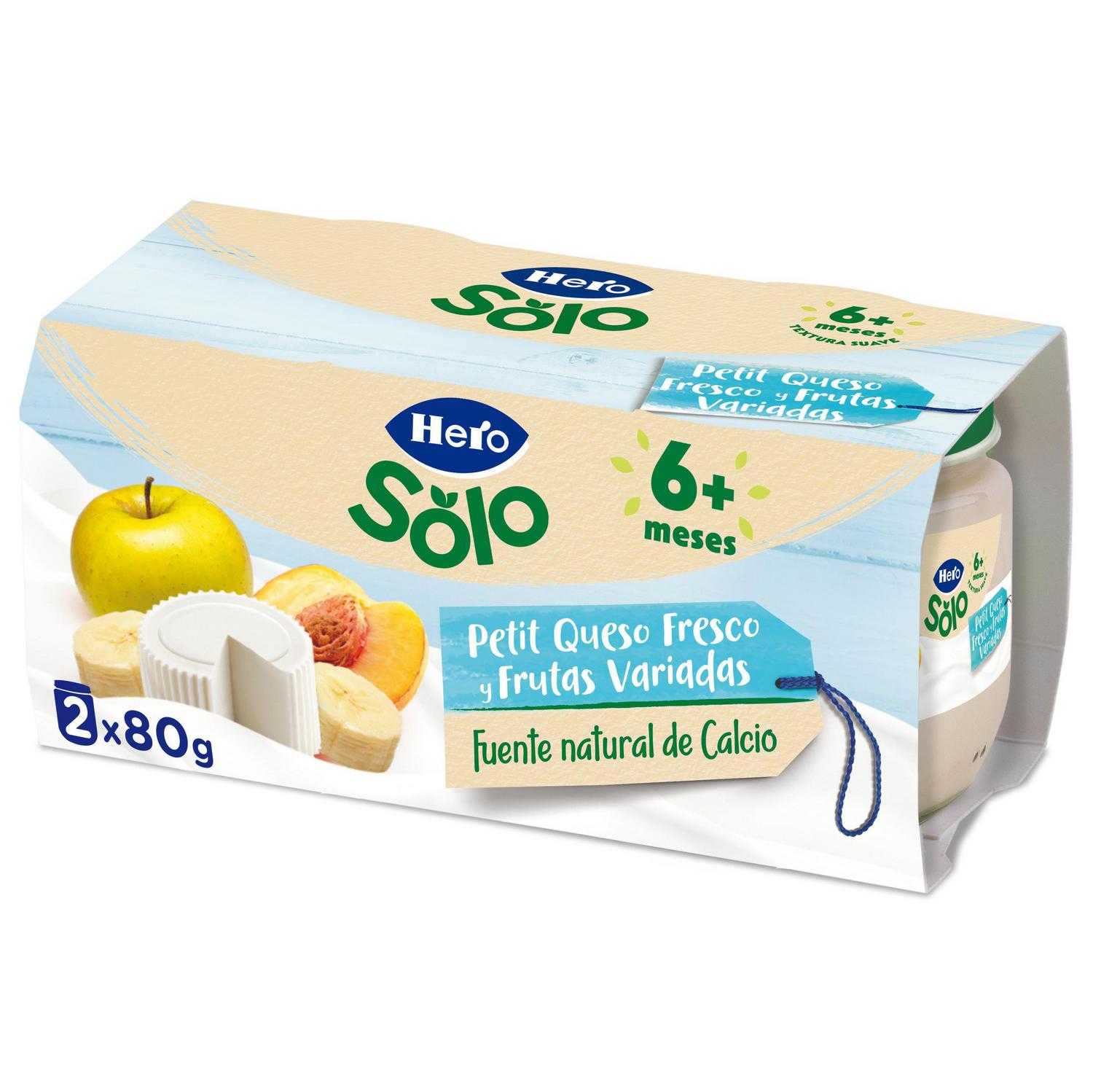 Yogur infantil petit queso fresco y frutas variadas desde 6 meses Hero Baby sin gluten pack de 2 unidades de 80 g.
