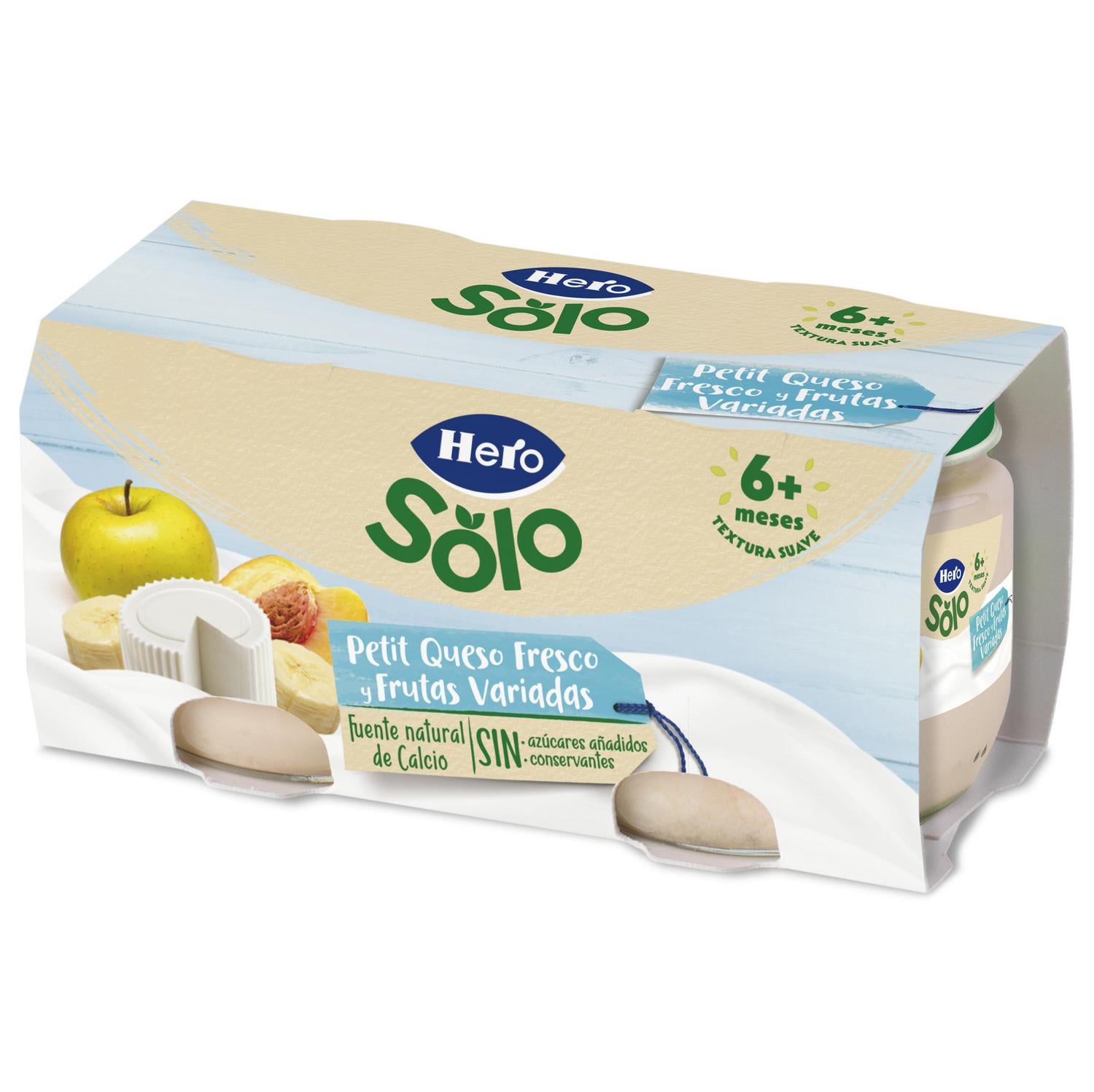 Yogur infantil petit queso fresco y frutas variadas desde 6 meses Hero Baby sin gluten pack de 2 unidades de 80 g.