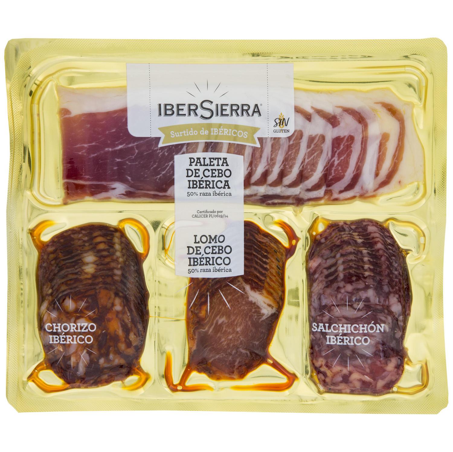 Paleta de Cebo Ibérico 50% Raza Ibérica en lonchas IberSierra sin gluten + Surtido de Ibéricos 150 g