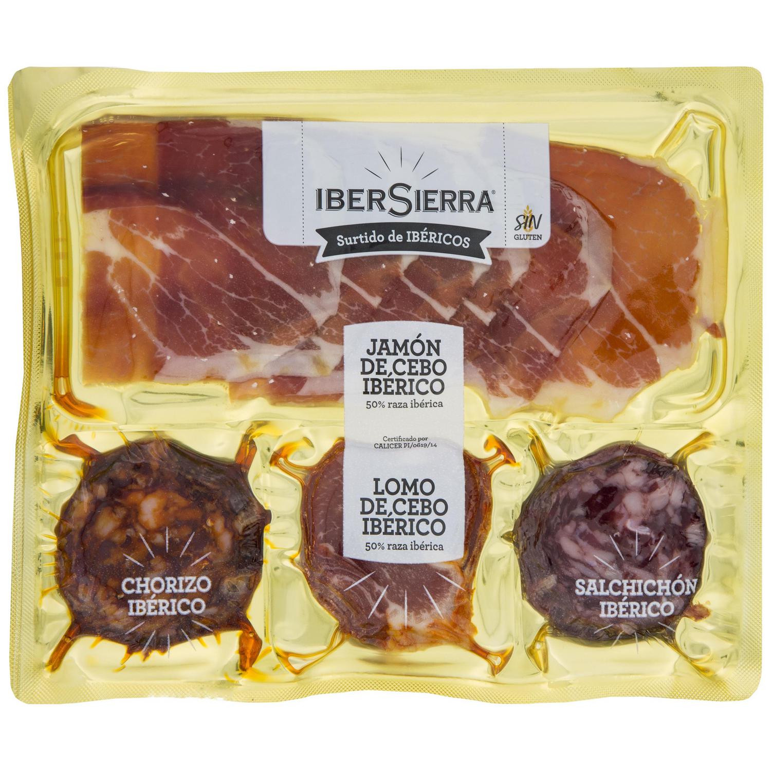 Jamón de Cebo Ibérico 50% Raza Ibérica en lonchas IberSierra sin gluten + Surtido Ibéricos 150 g
