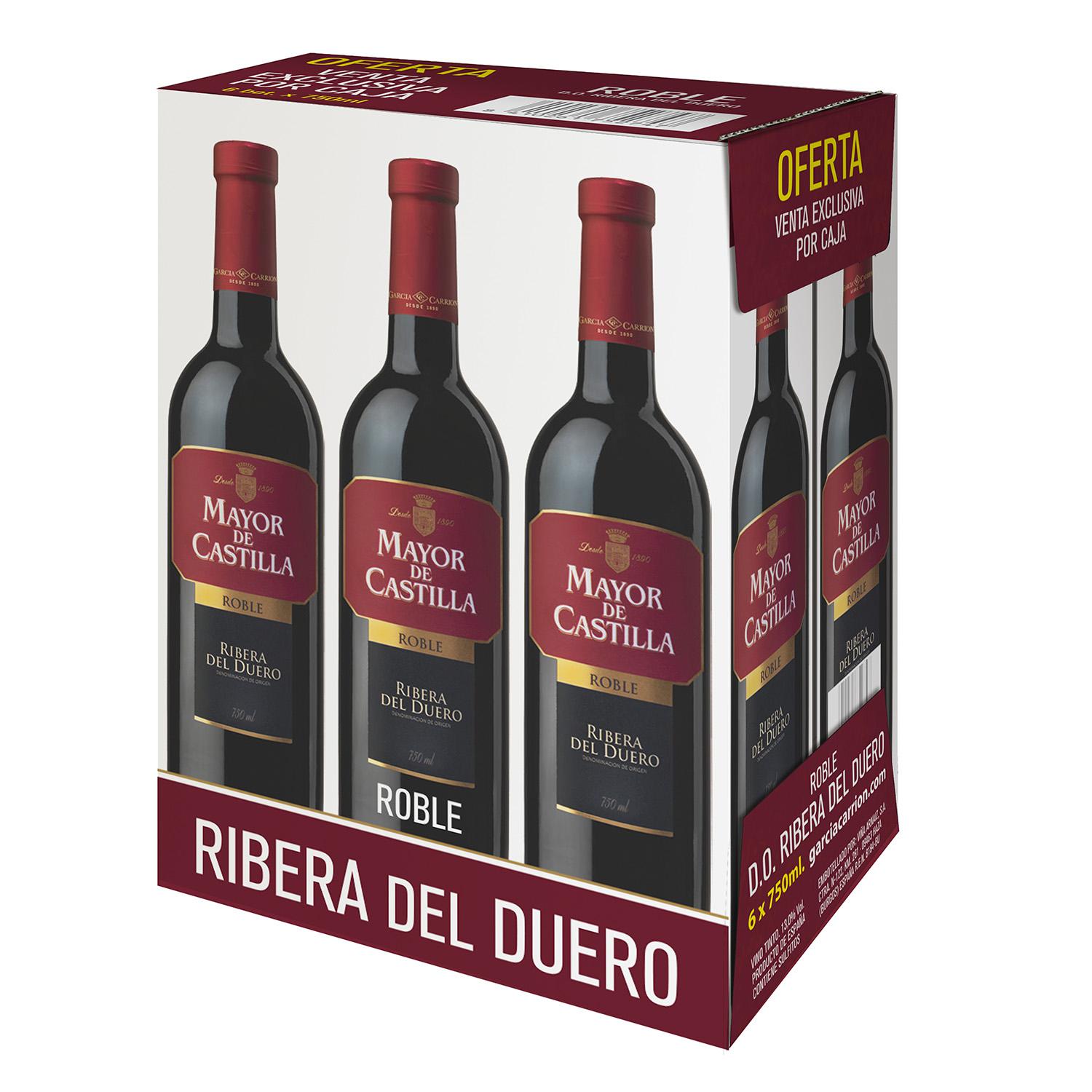 Caja de 6 botellas de vino tinto roble Mayor de Castilla D.O. Ribera del Duero 75 cl.