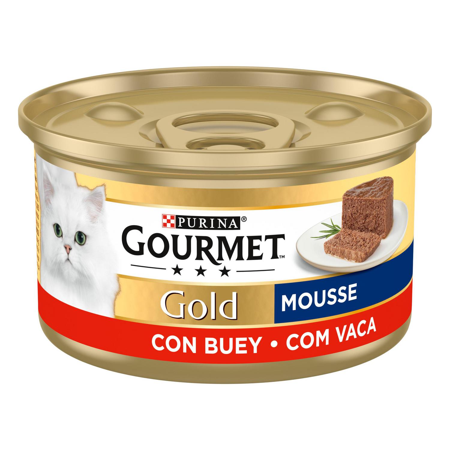 Comida húmeda de mousse buey para gato adulto Purina Gourmet Gold 85 g.