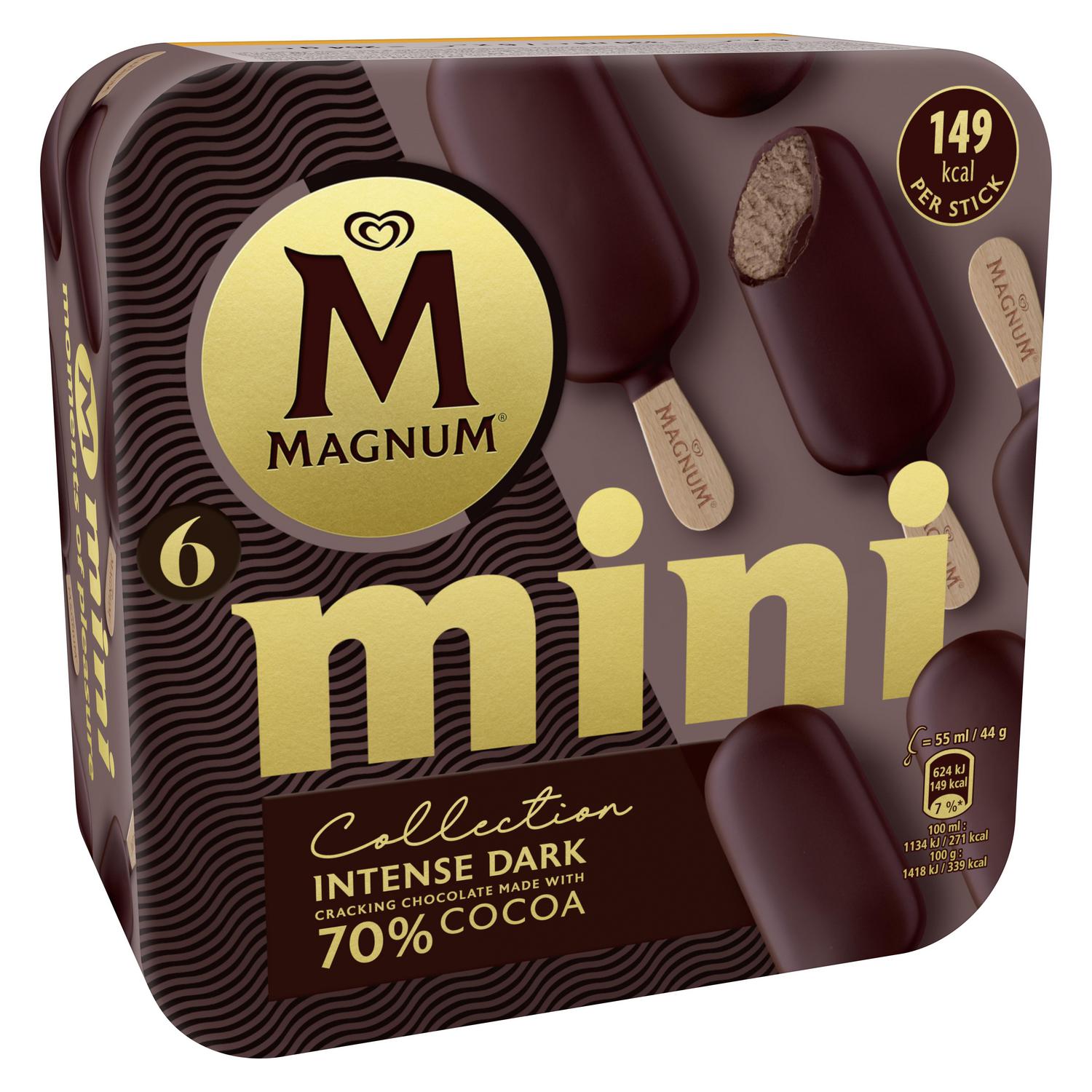 Mini bombón helado Intense Dark 70% cacao Collection Magnum sin gluten 6 ud.