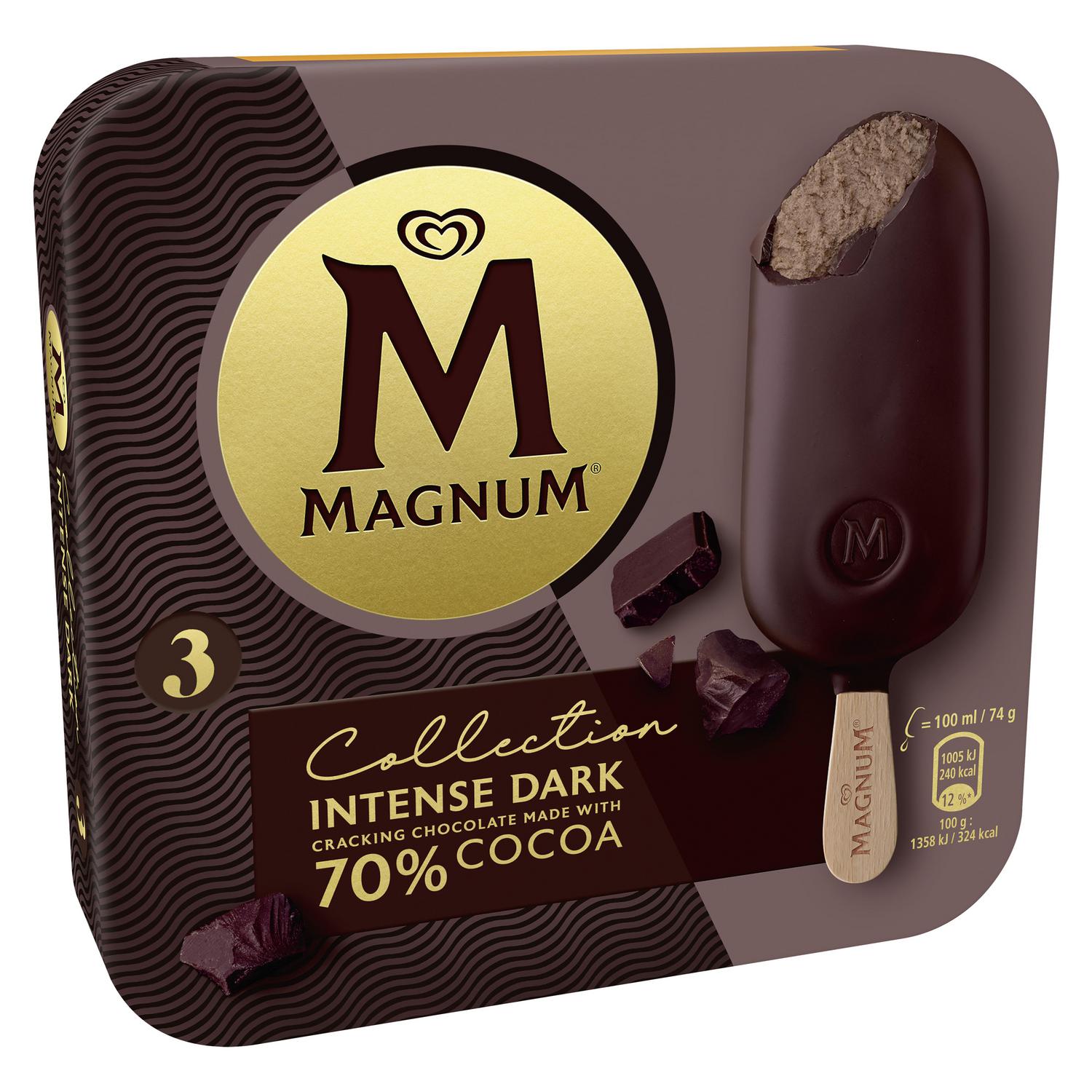 Bombón helado Intense Dark 70% cacao Collection Magnum sin gluten 3 ud.