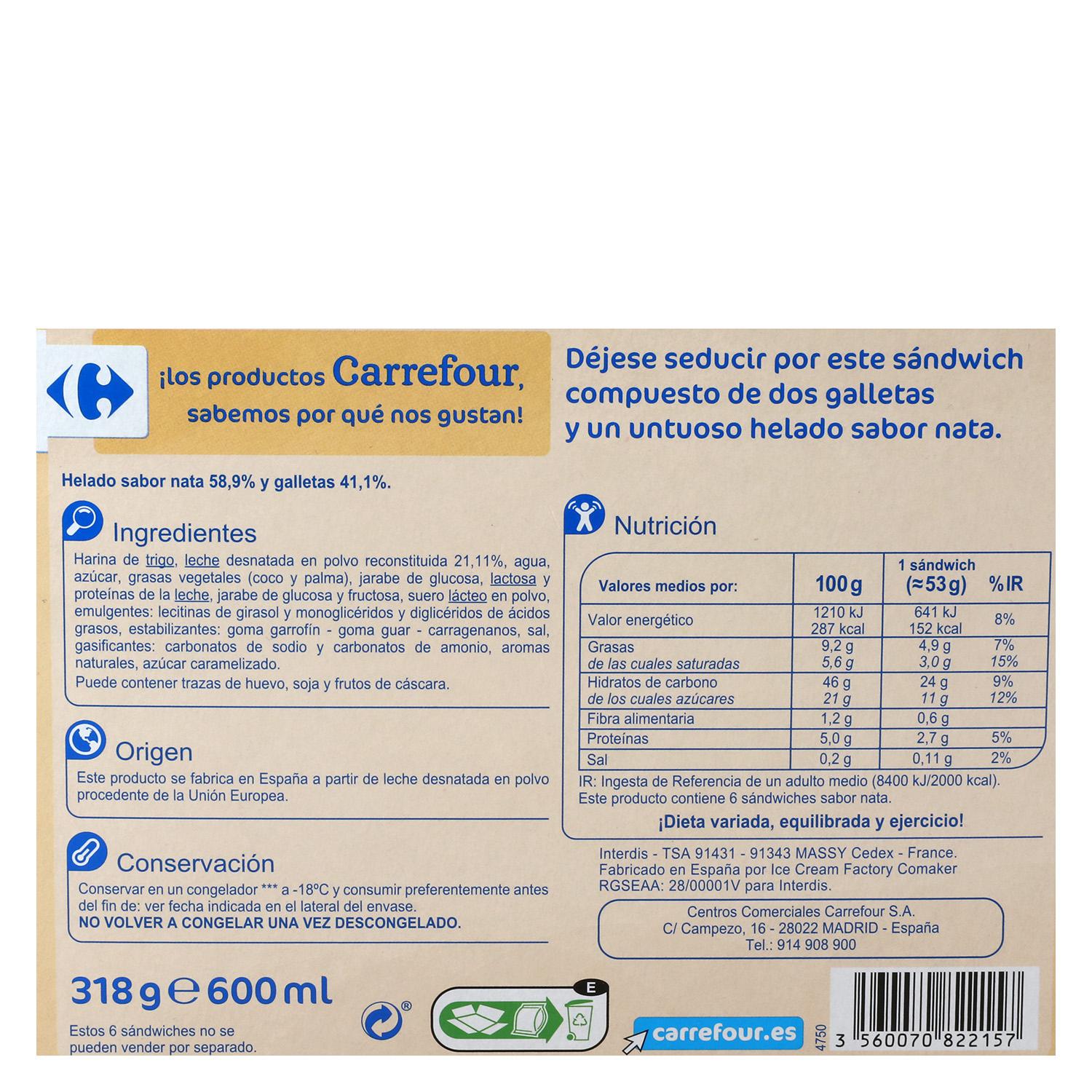 Sandwich de nata Carrefour 6 ud.