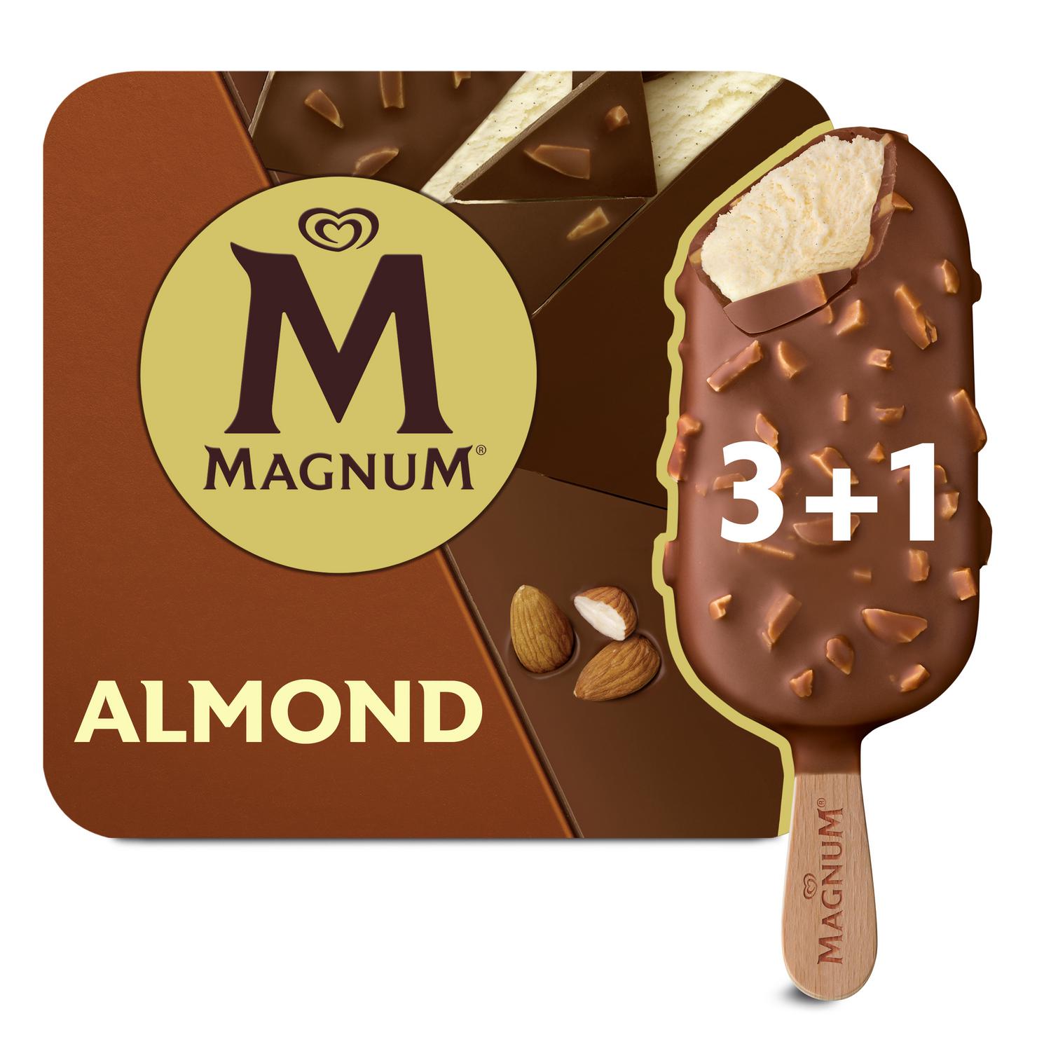 Bombón helado de vainilla con almendras Magnum sin gluten 3 ud.