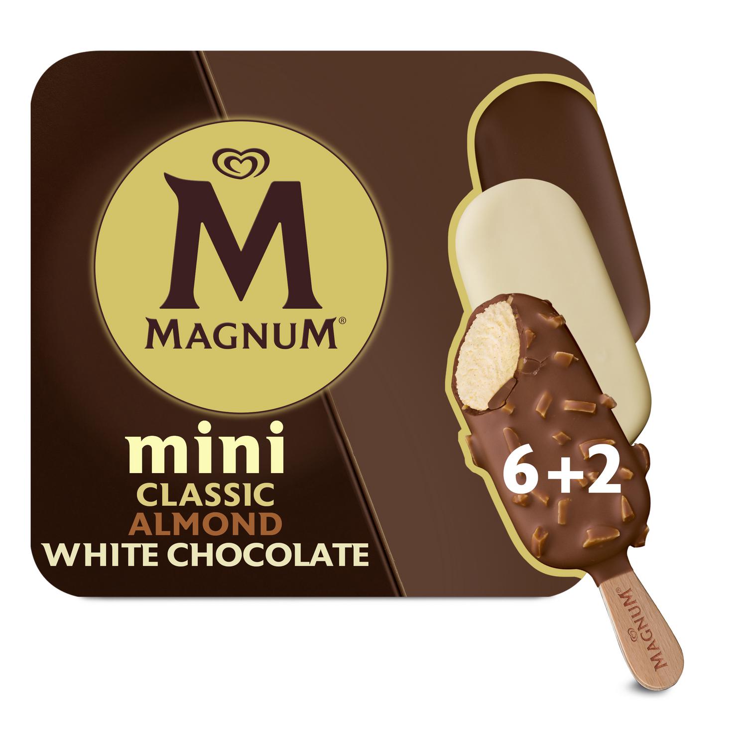 Mini bombón helado clásico, almendras y chocolate blanco Magnum sin gluten 6 ud.