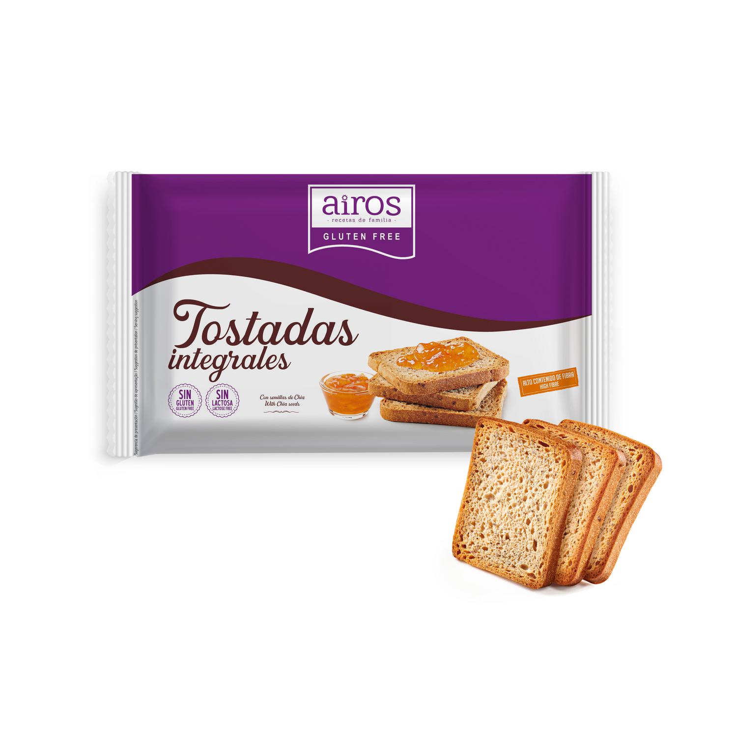 Tostadas integrales Airos sin gluten sin lactosa 225 g.