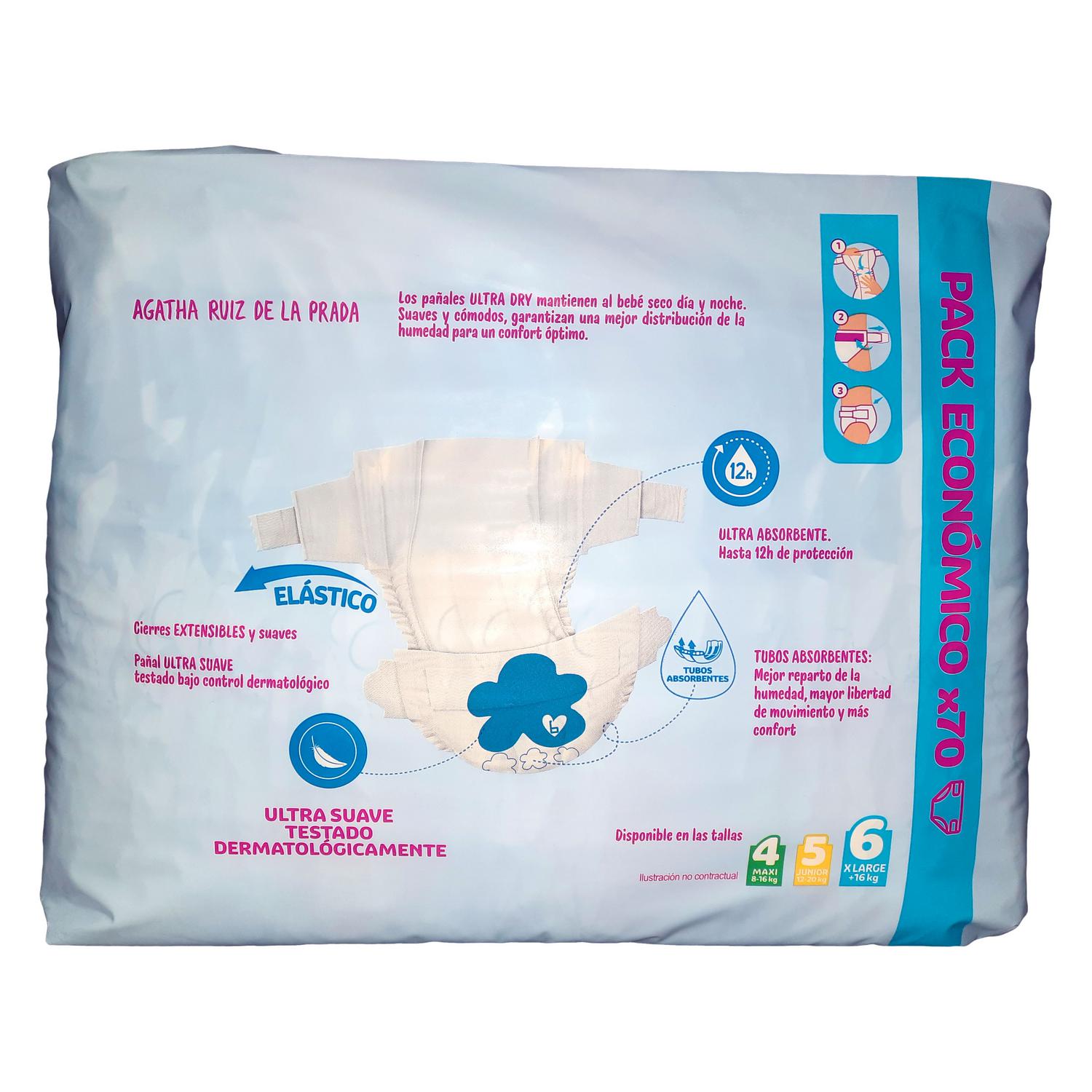 Pañales Agatha Ruiz de la Prada Ultra Dry Talla 6 (+16 kg) 70 ud. Exclusivo Carrefour