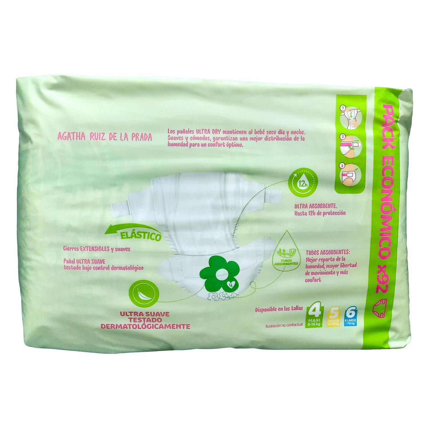 Pañales Agatha Ruiz de la Prada Ultra Dry Talla 4 (8-16 kg) 92 ud. Exclusivo Carrefour