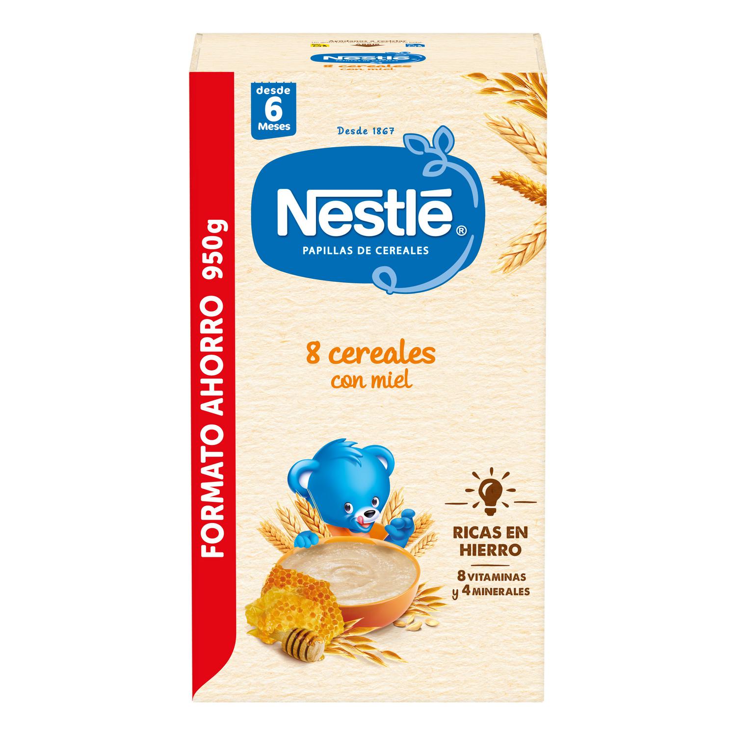 Papilla infantil desde 6 meses 8 cereales con miel Nestlé 950 g.