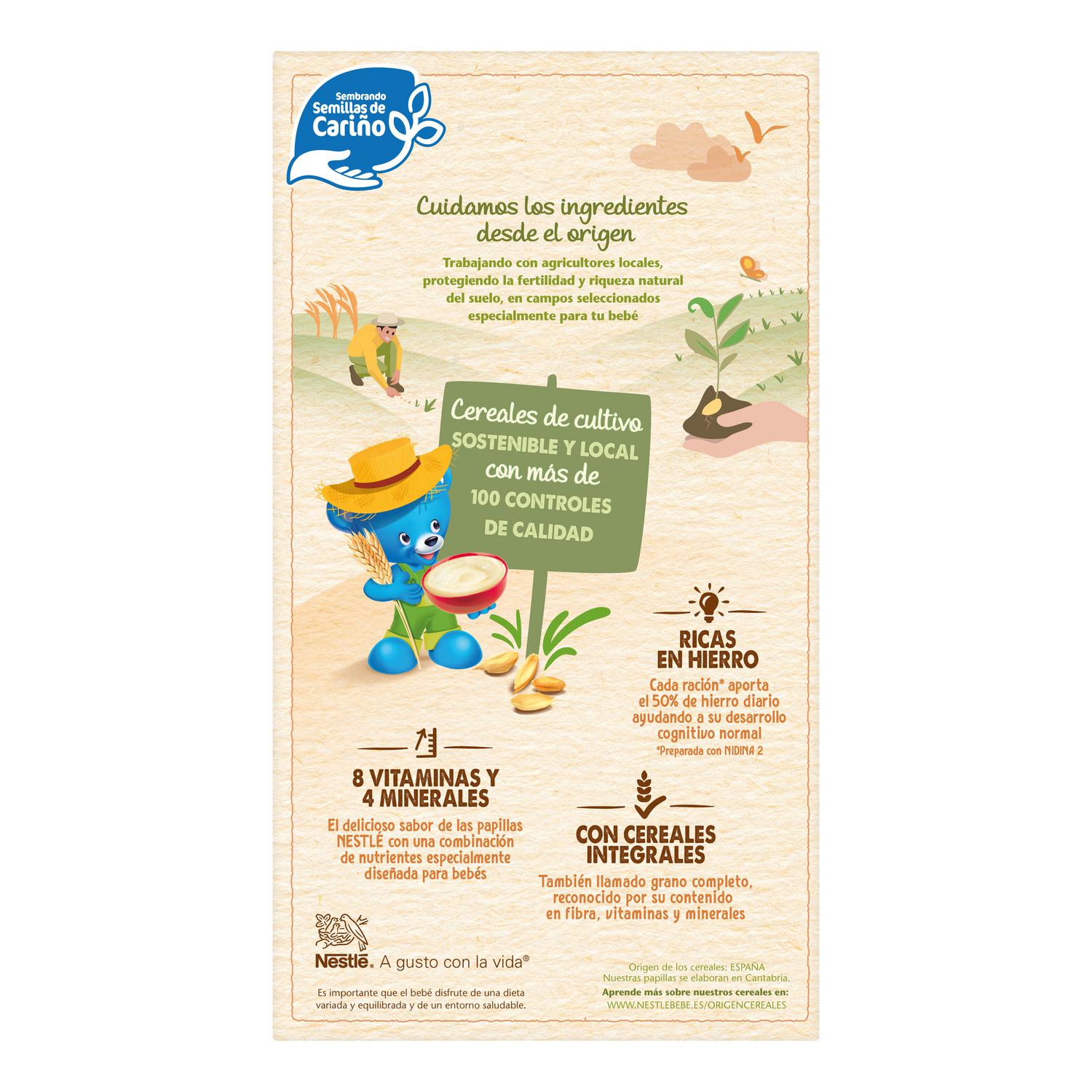 Papilla infantil desde 6 meses 8 cereales con miel Nestlé 950 g.