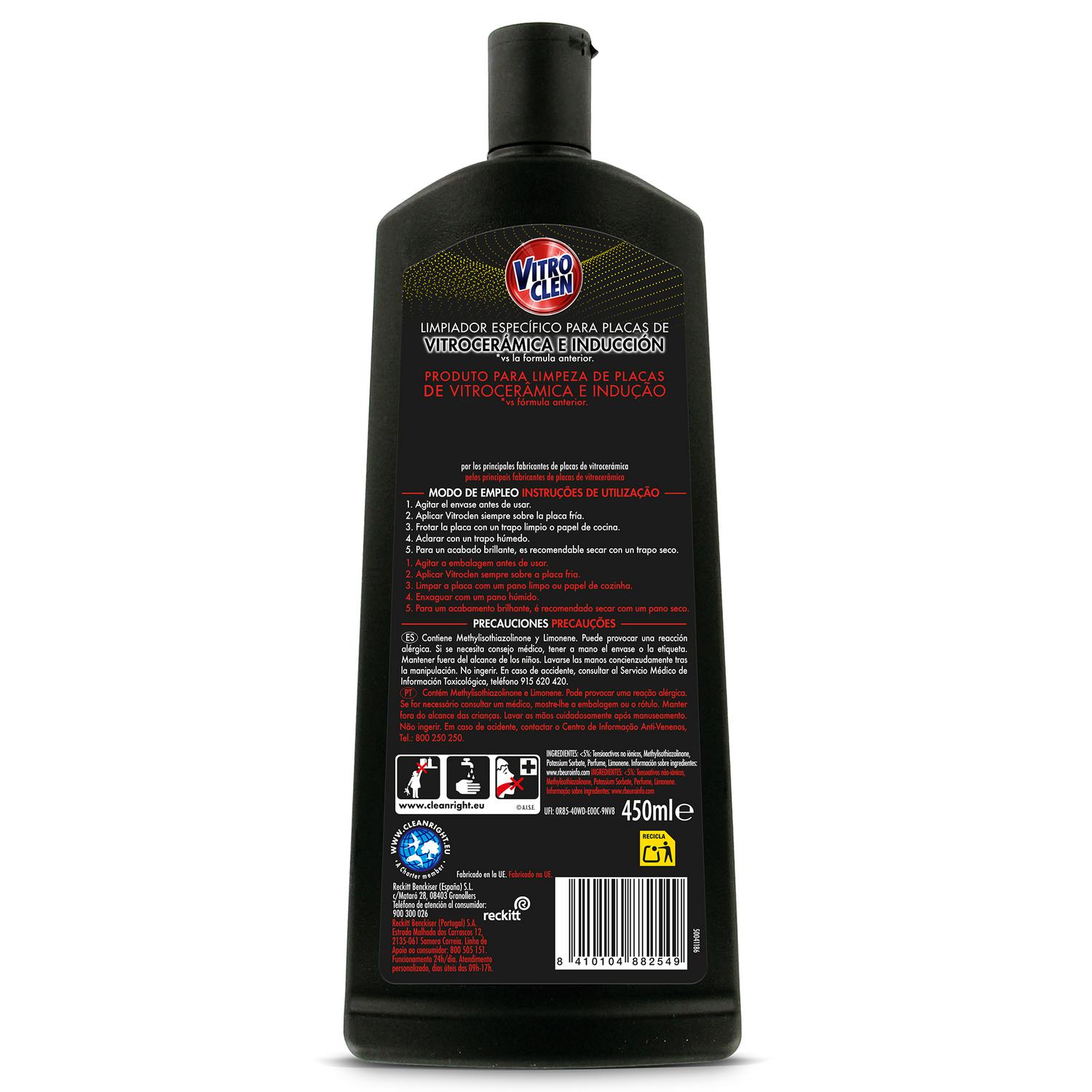 Limpiador vitrocerámica e inducción en crema aroma limón Vitroclen 450 ml.