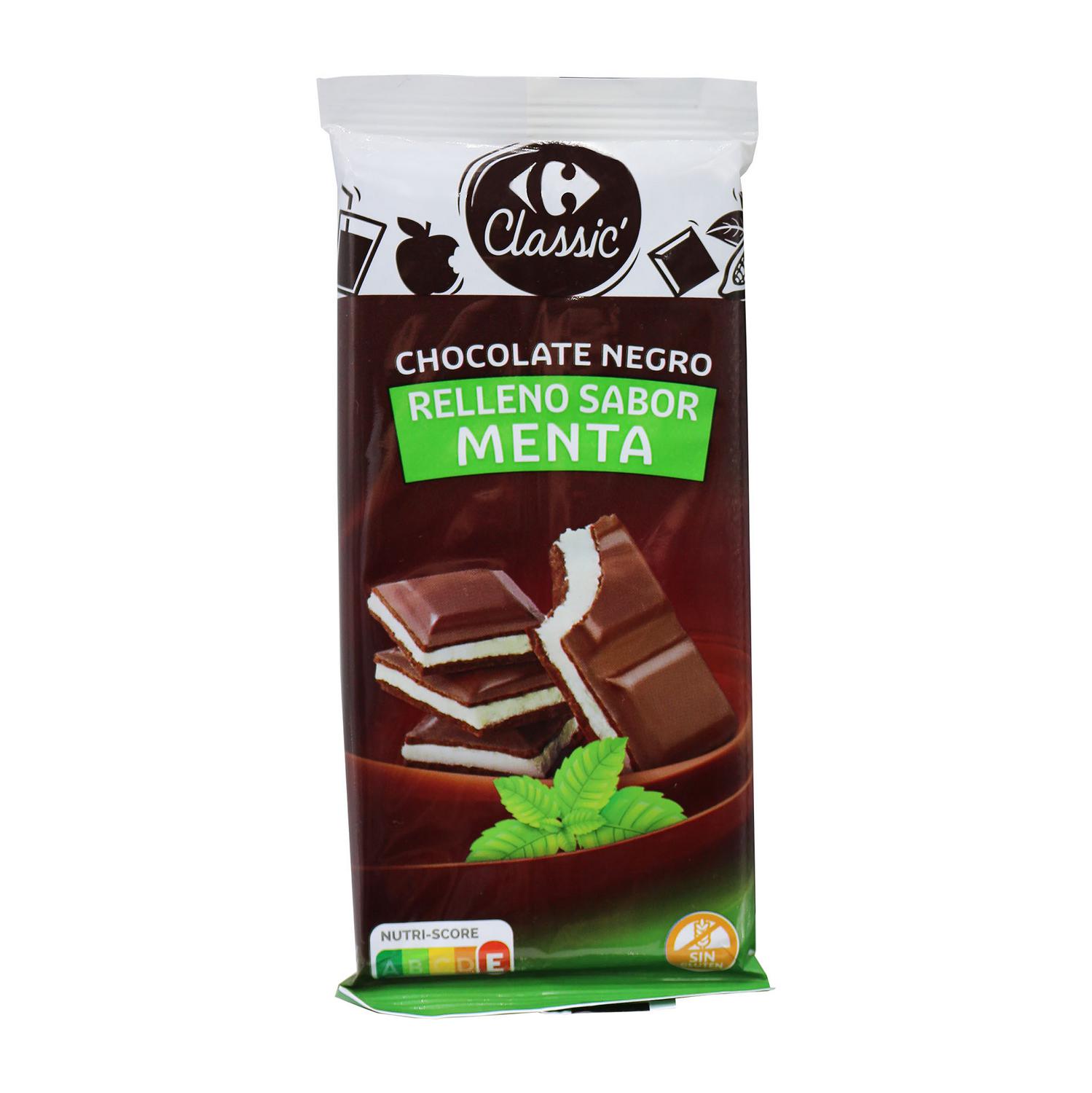 Chocolate negro relleno de menta Carrefour Classic sin gluten 100 g.