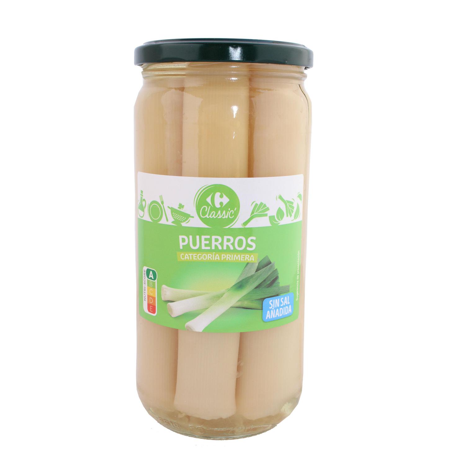 Puerros Classic Carrefour sin sal añadida 400 g.