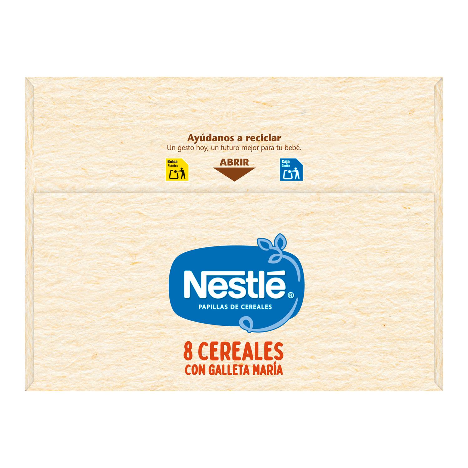 Papilla infantil desde 6 meses 8 cereales con galleta maría Nestlé sin azúcar añadido 950 g.