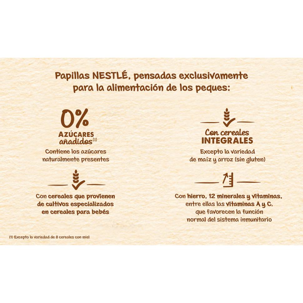 Papilla infantil desde 6 meses 8 cereales con galleta maría Nestlé sin azúcar añadido 950 g.