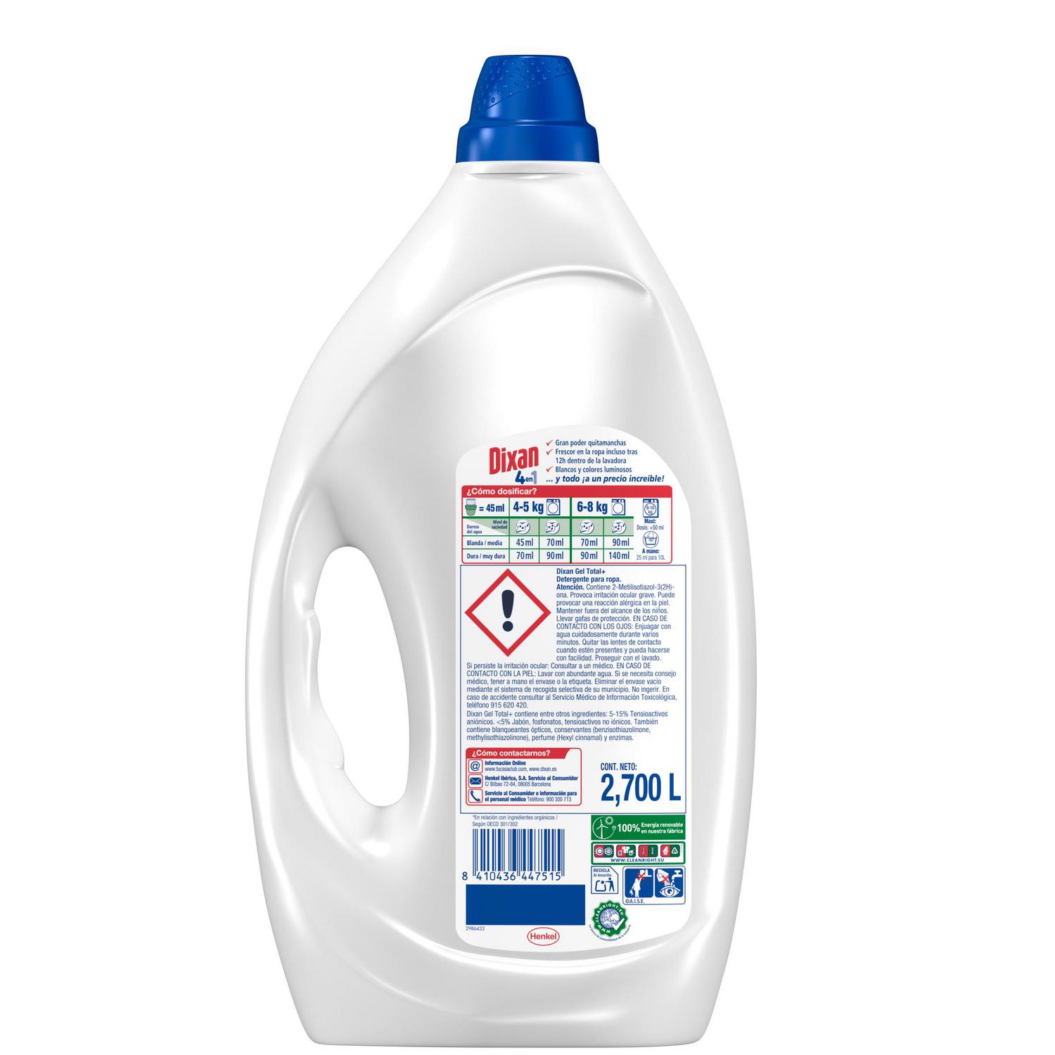 Detergente líquido Dixan 60 lavados.
