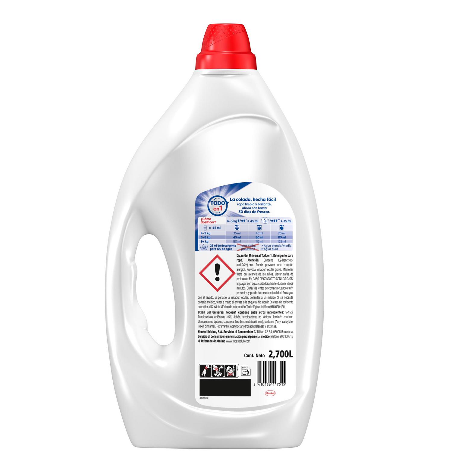 Detergente líquido Dixan 60 lavados.