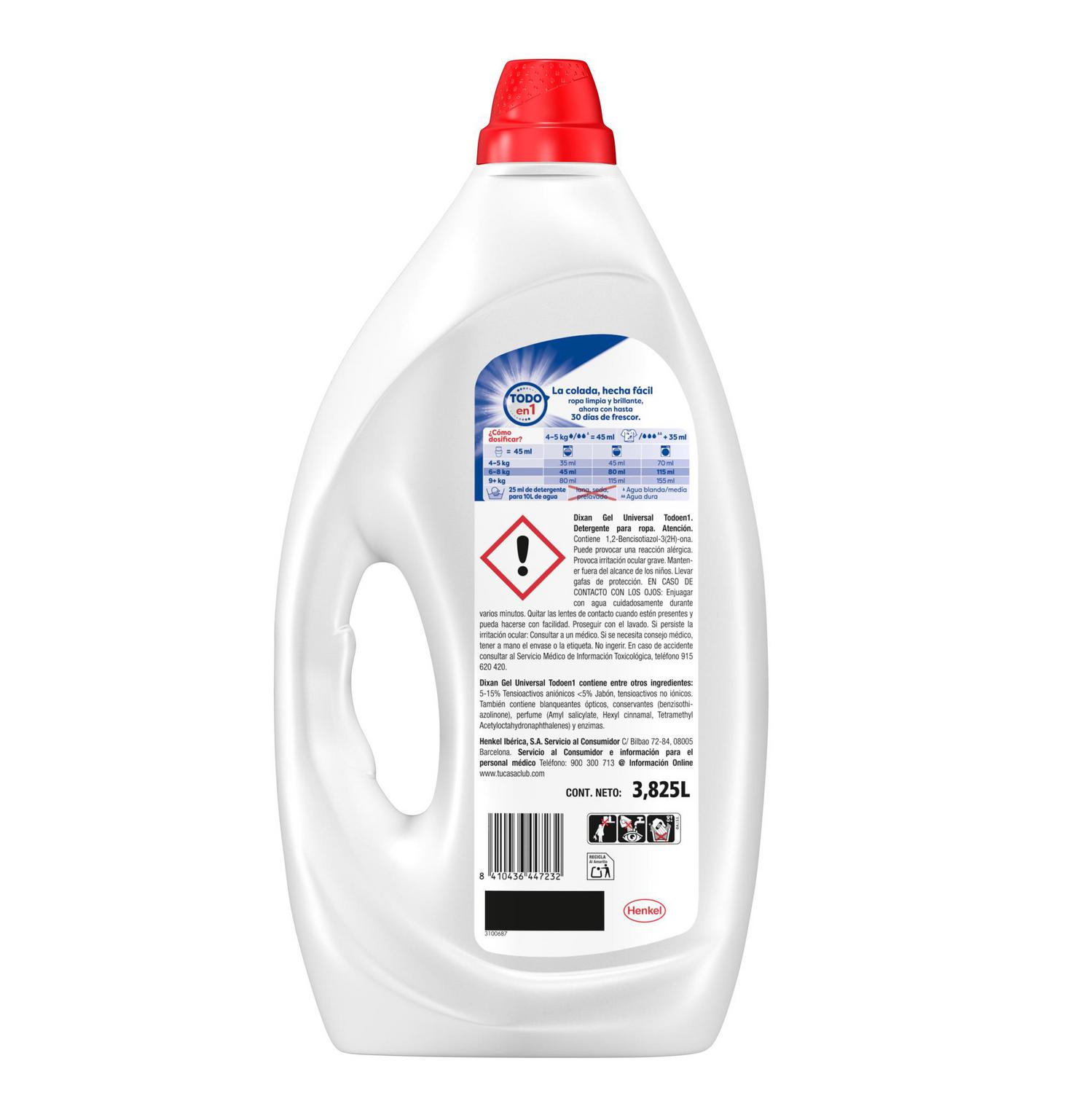 Detergente líquido universal Dixan 85 lavados.