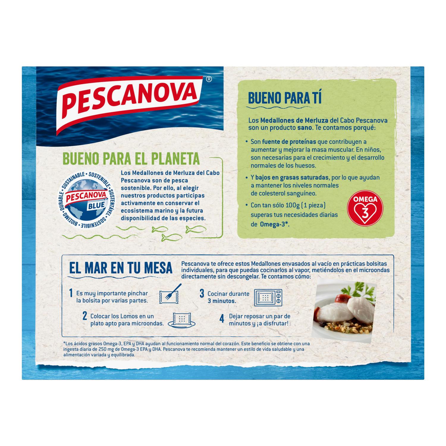 Medallones de filetes de merluza ultracongelados Pescanova 400 g.