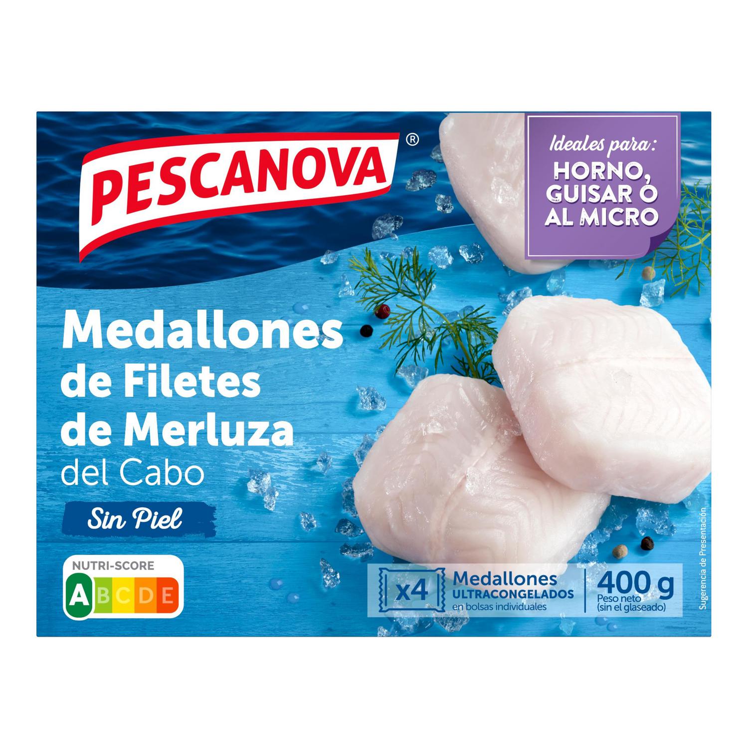 Medallones de filetes de merluza ultracongelados Pescanova 400 g.