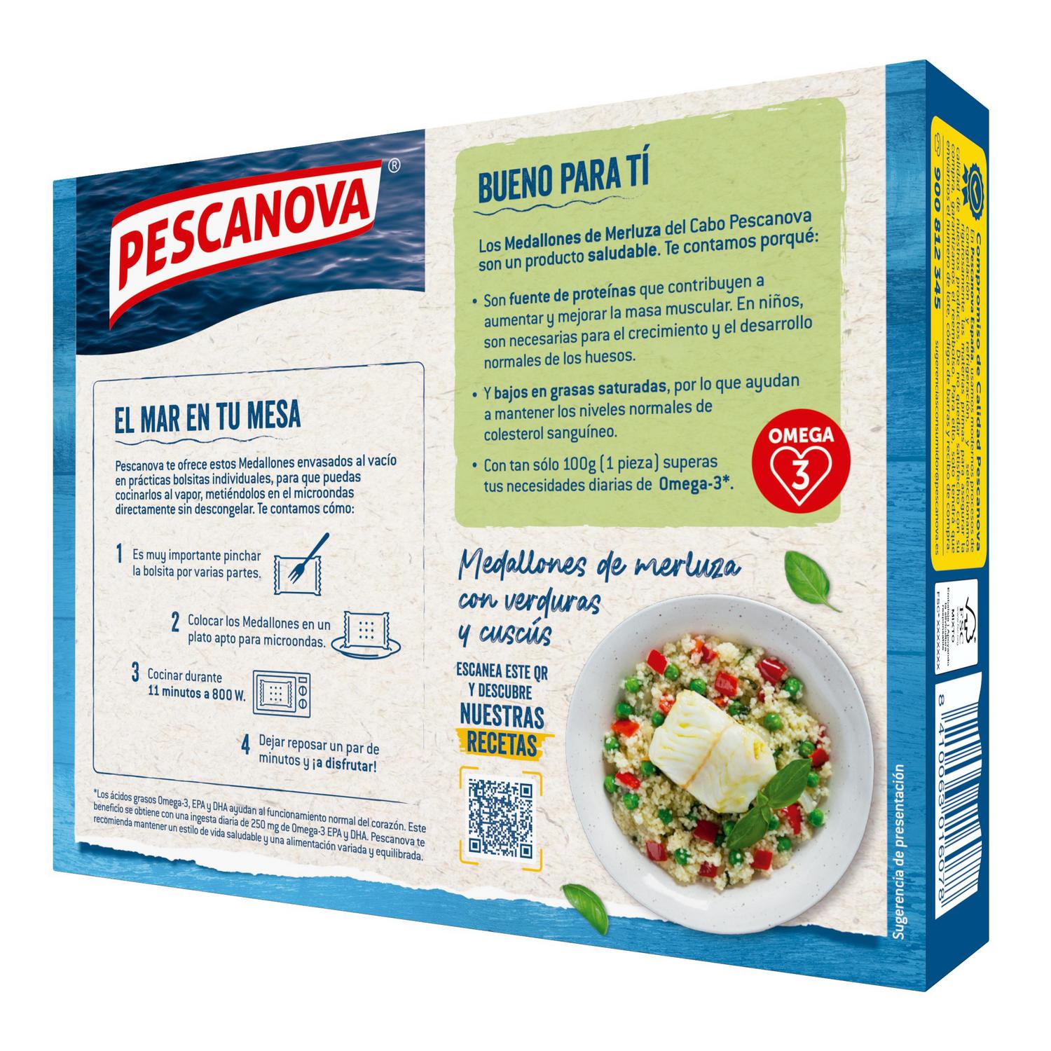 Medallones de filetes de merluza ultracongelados Pescanova 400 g.