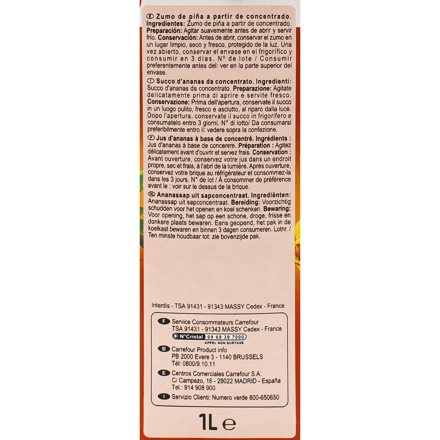 Zumo de piña Carrefour brik 1 l.