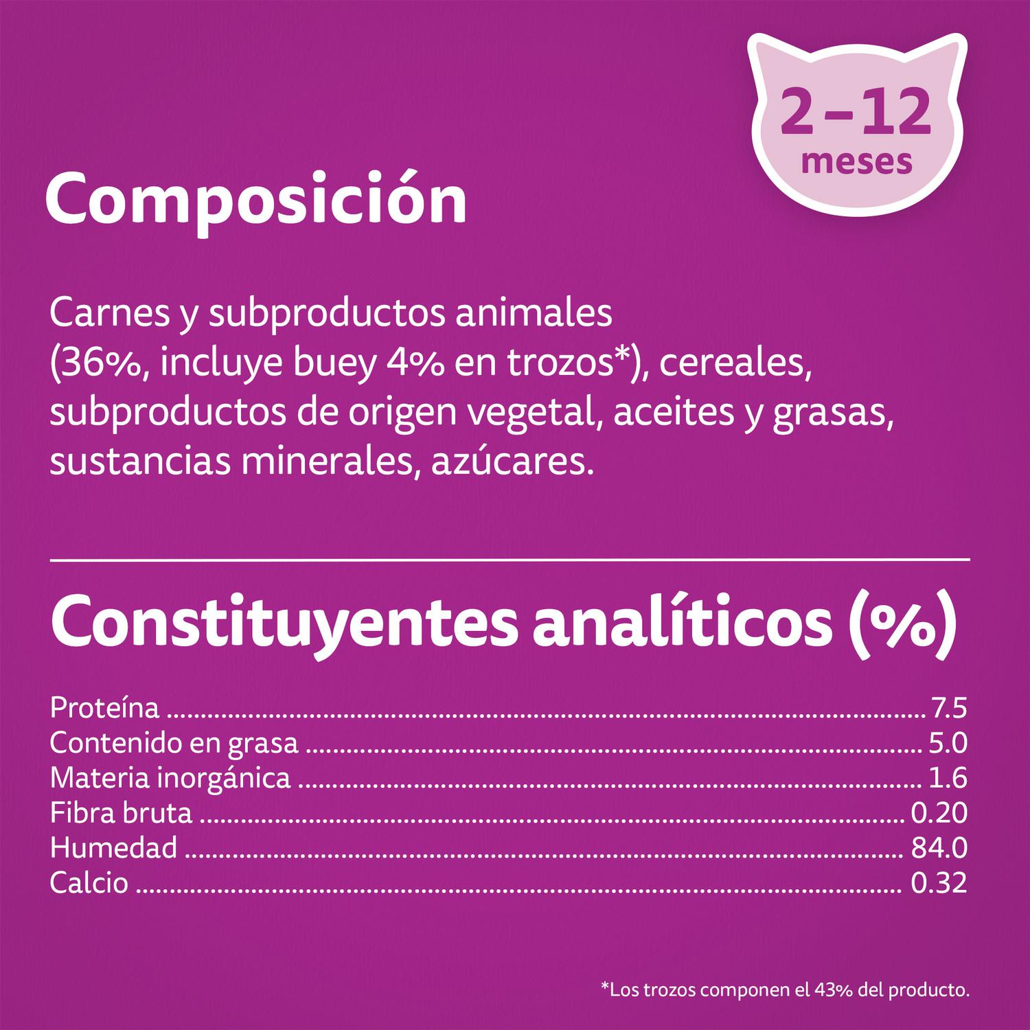Comida húmeda de carne para gato junior Whiskas 4x85 g