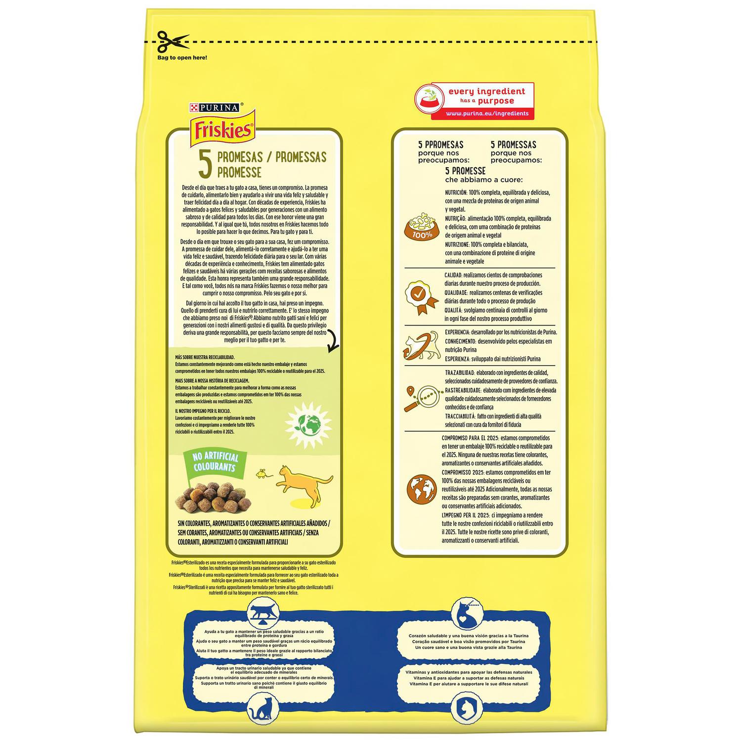 Pienso de pavo y verduras para gato adulto esterilizado Pavo y Verduras Purina Friskies 3Kg