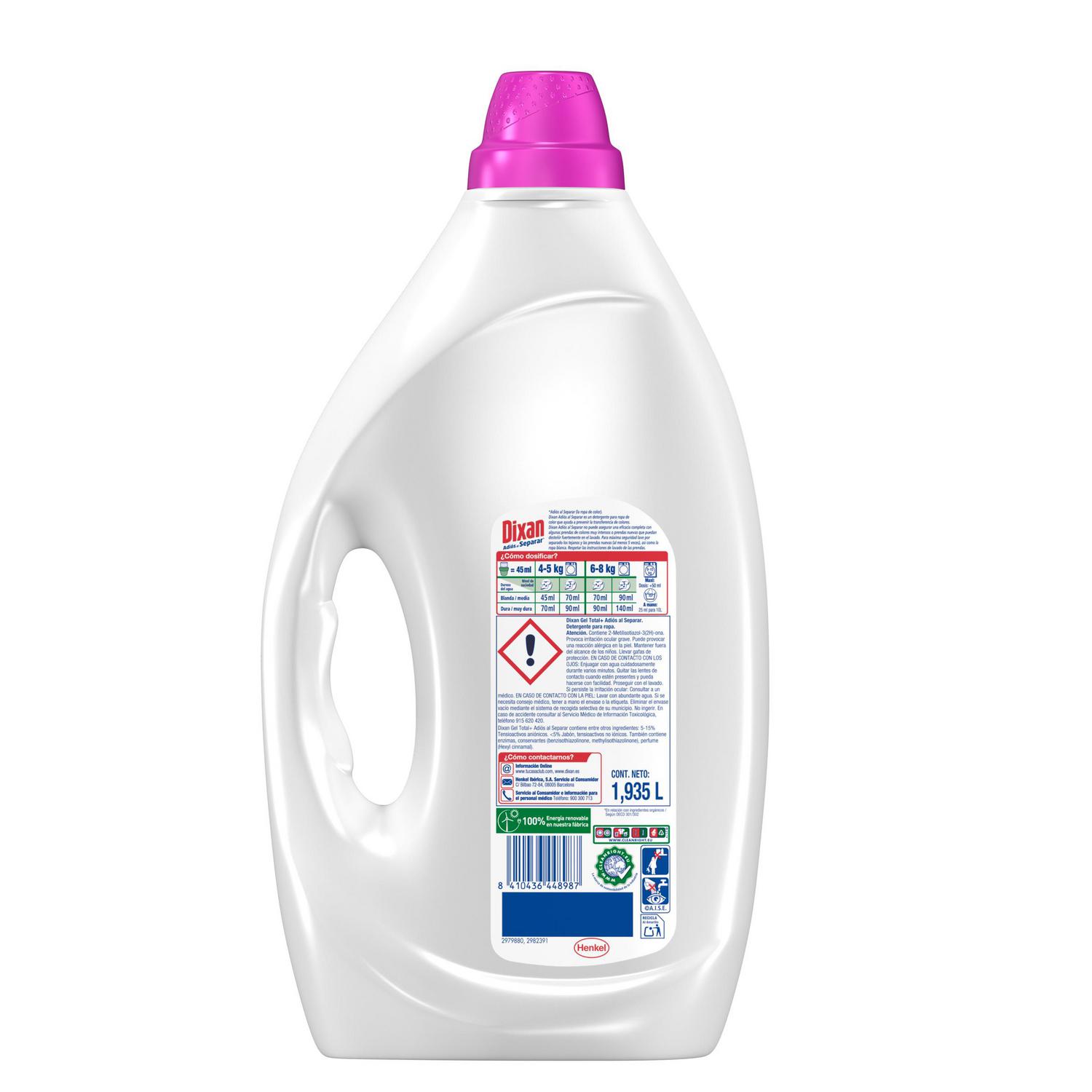 Detergente líquido adiós al separar Dixan 43 lavados.