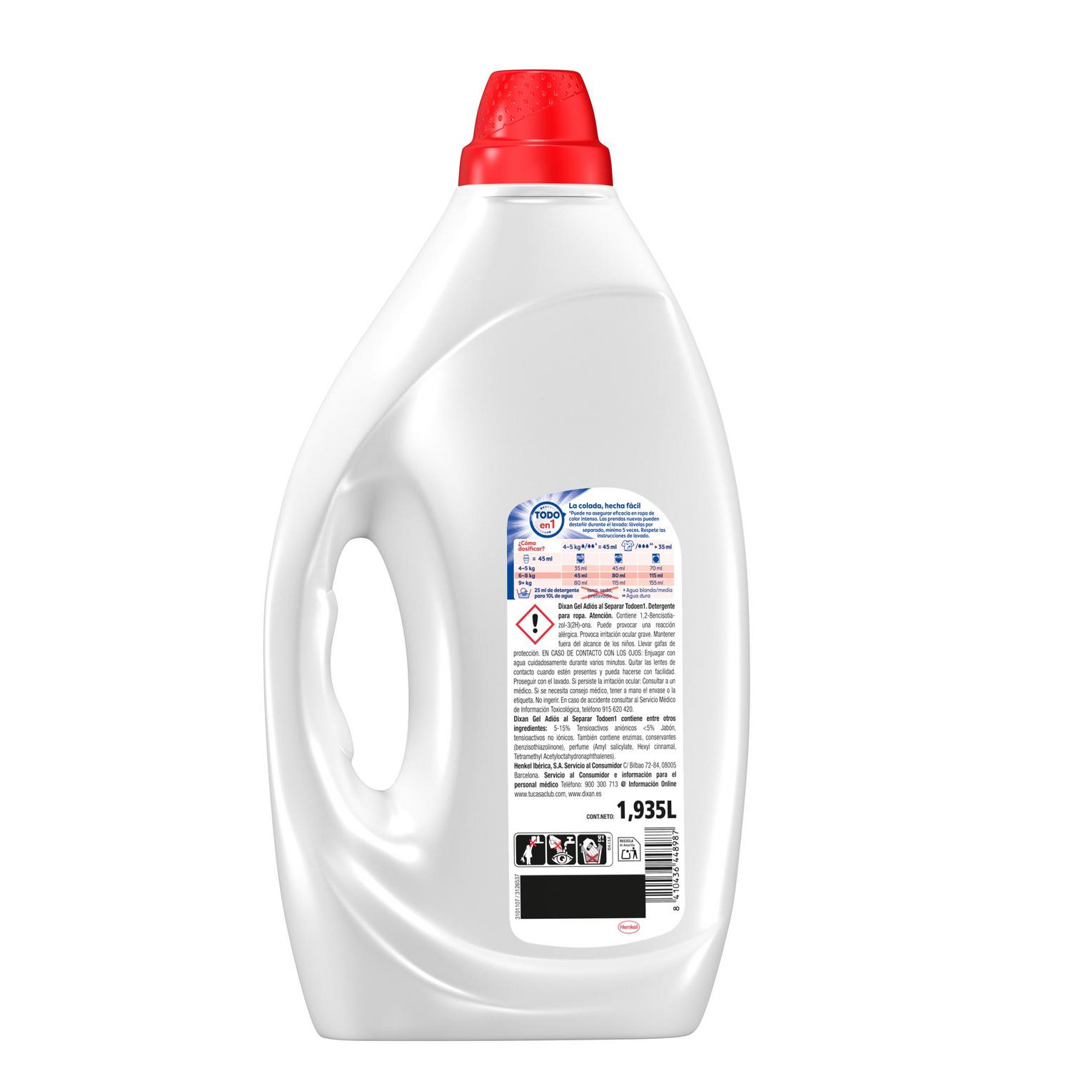 Detergente líquido adiós al separar Dixan 43 lavados.