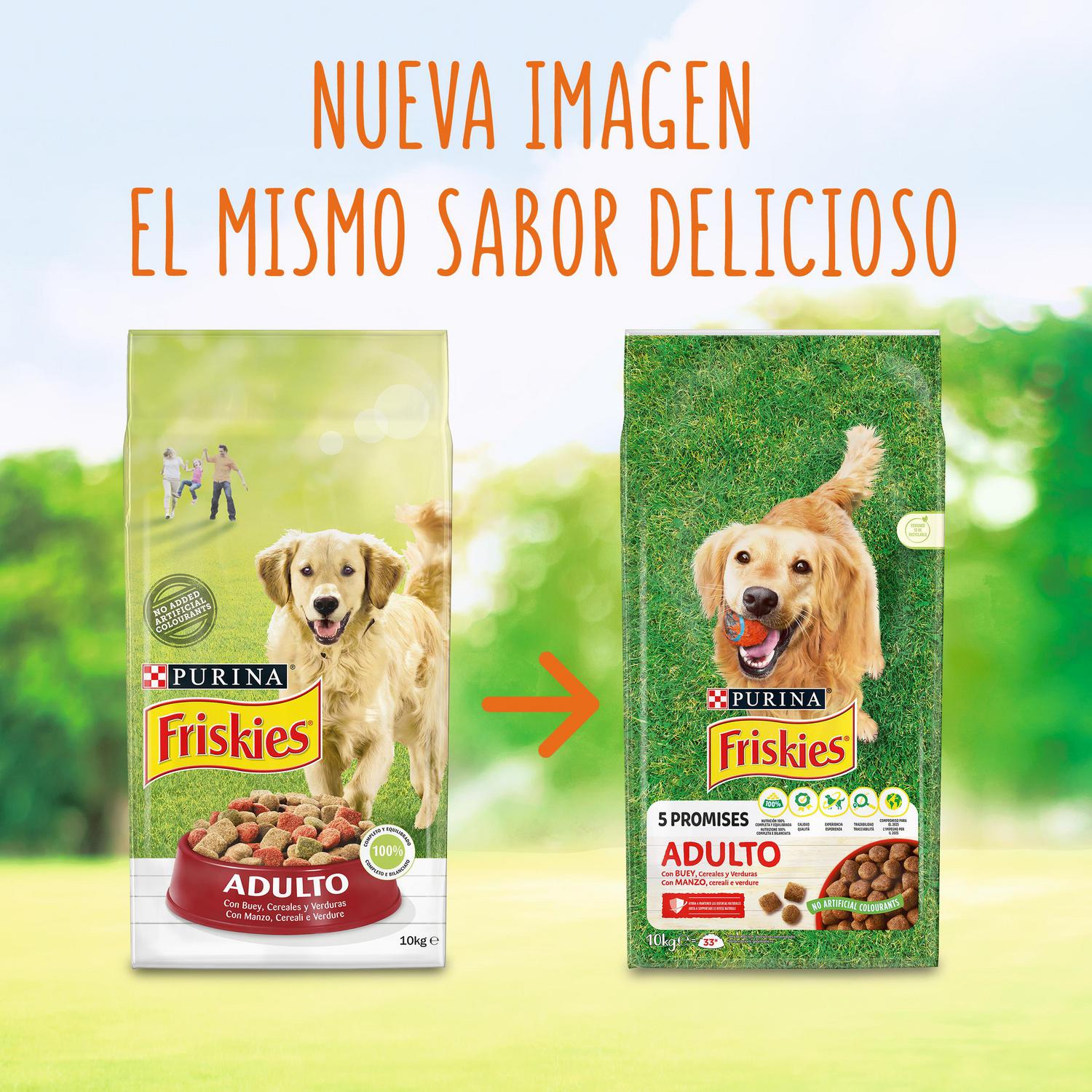 Pienso de buey, cereales y verduras para perro adulto  Purina Friskies 15 kg.