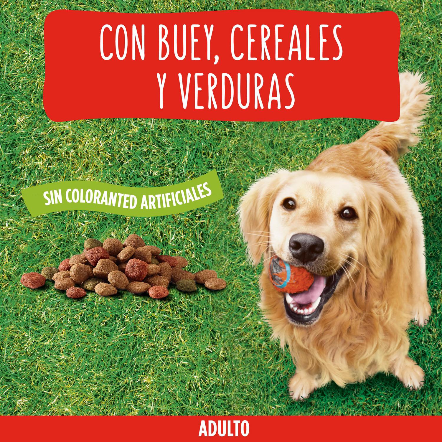 Pienso de buey, cereales y verduras para perro adulto  Purina Friskies 15 kg.