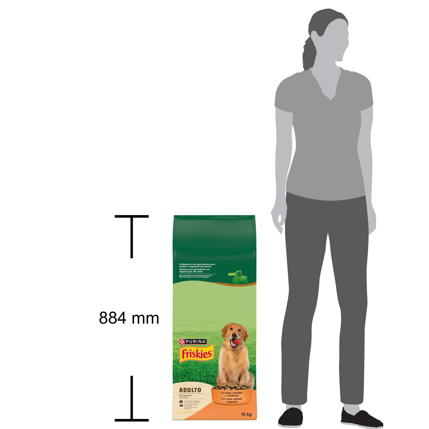 Pienso de aves y verduras para perro adulto Purina Friskies 15 Kg.
