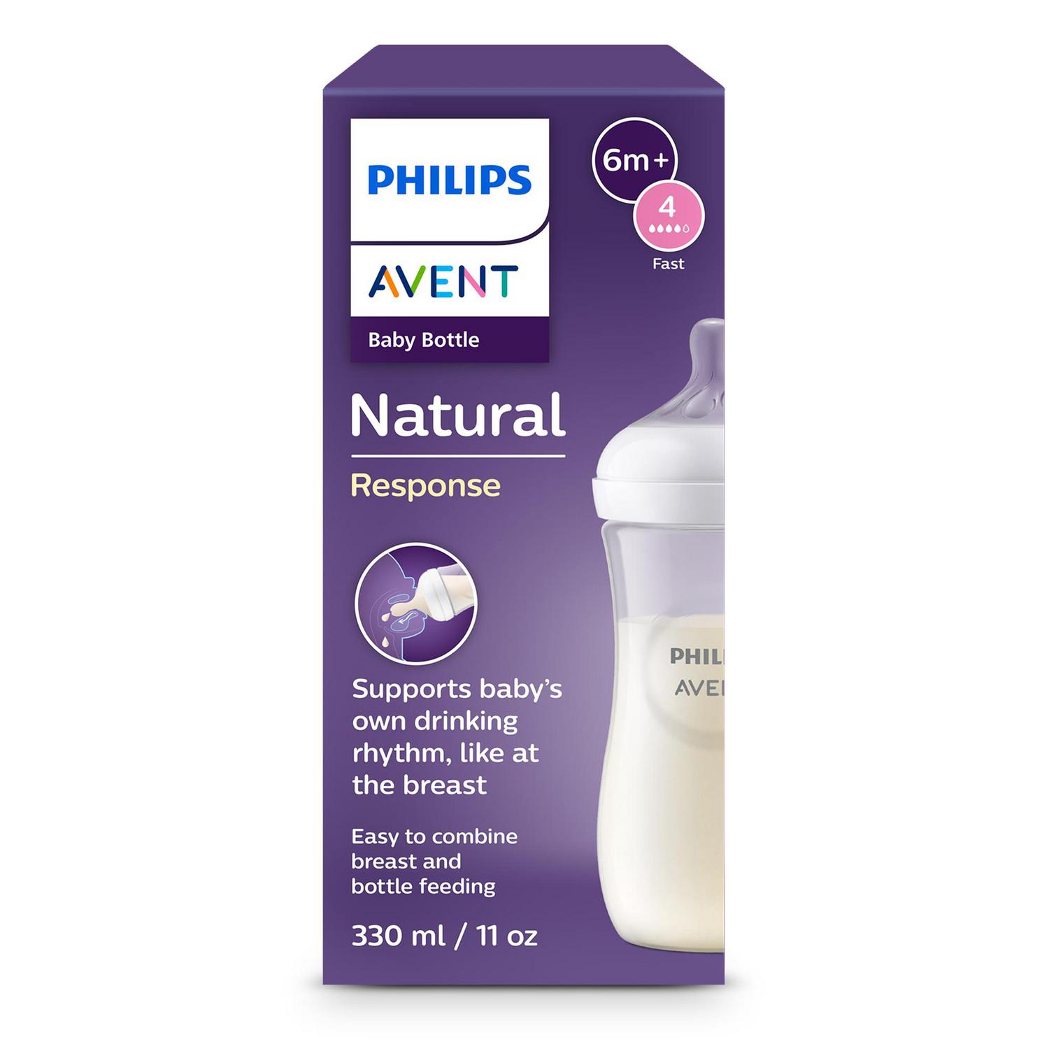 Biberón anticólico tetina de silicona flujo 4  3m+ Natural Response Philips Avent 330 ml.