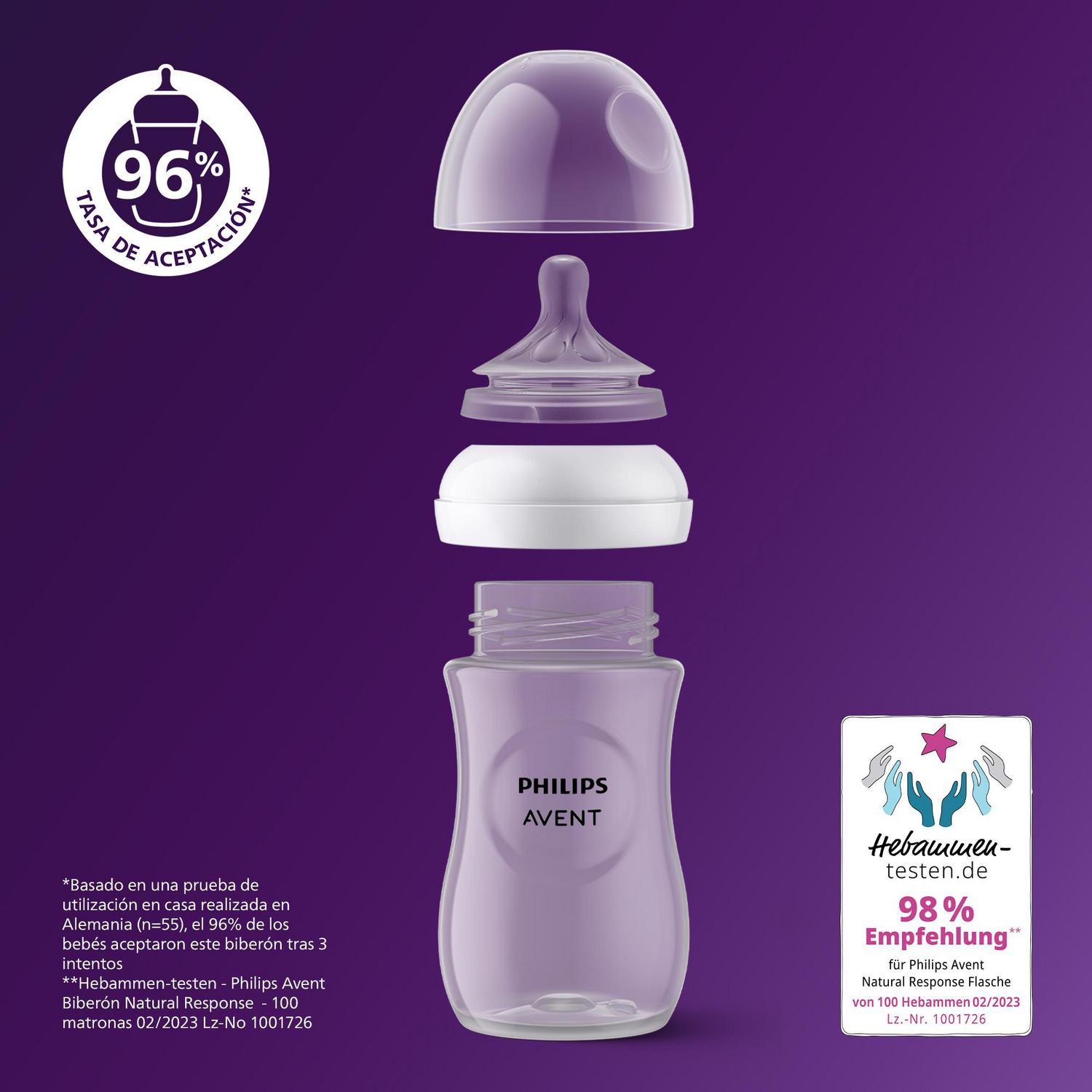 Biberón anticólico tetina de silicona flujo 4  3m+ Natural Response Philips Avent 330 ml.