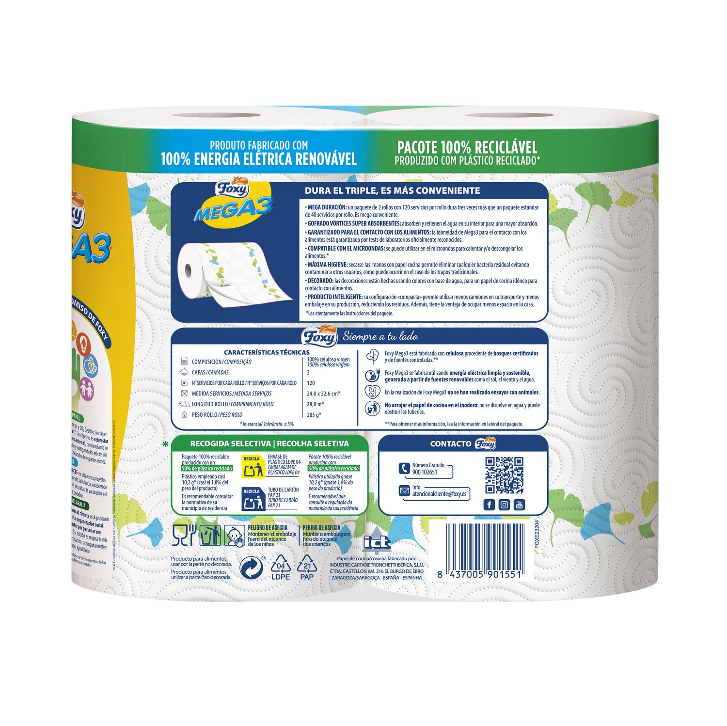 Papel de cocina Mega3 Foxy 2 rollos.