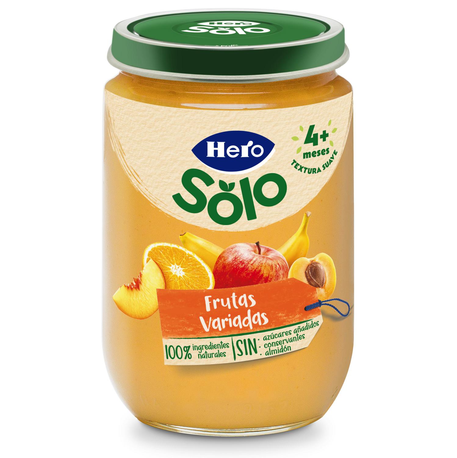 Tarrito de frutas variadas desde 4 meses Hero Solo sin gluten 190 g.